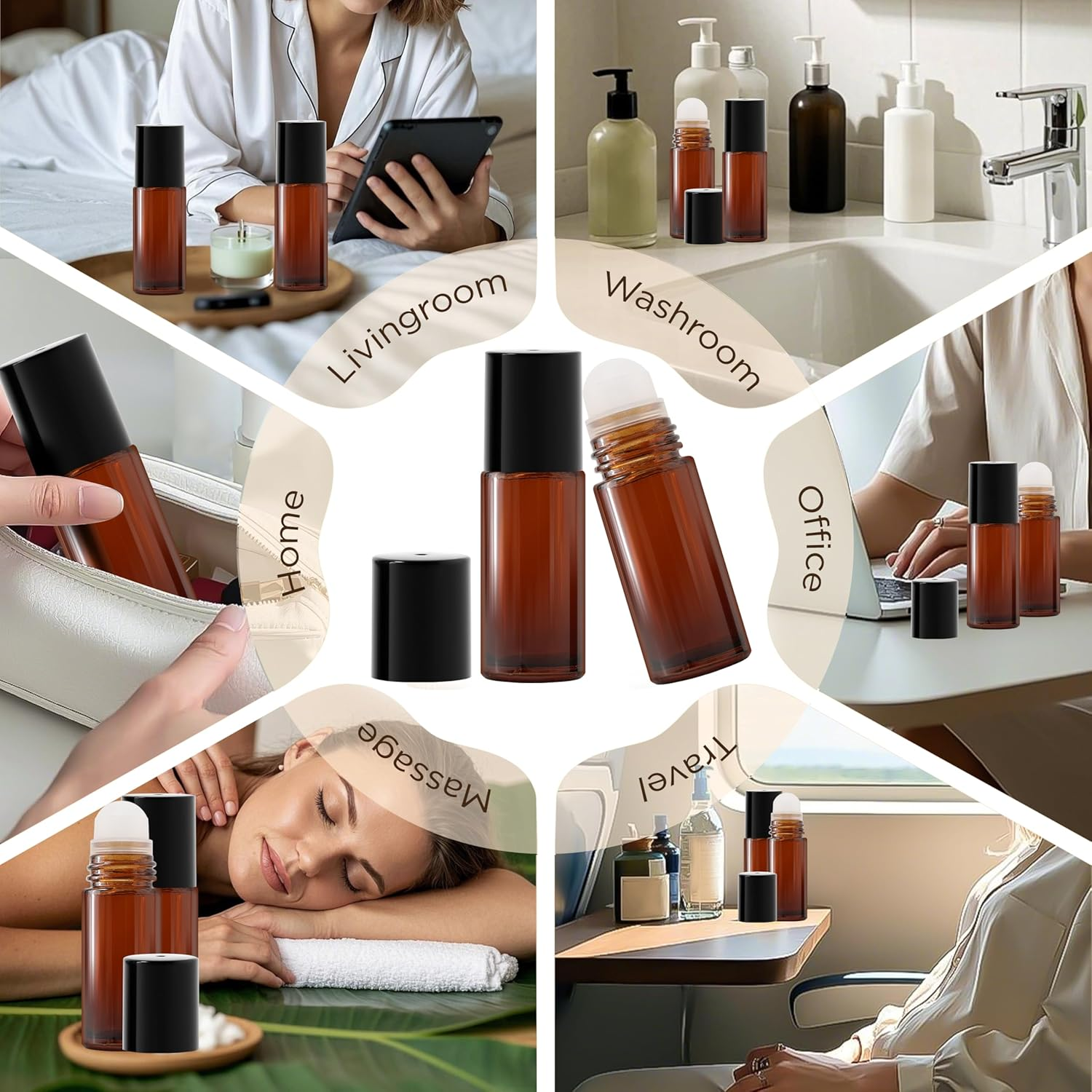 SESENSE Essential Oil Roller Bottles, 2PCS (50Ml/30Ml) Thick Glass Perfume Roller Bottles with Funnel and Dropper Glass Empty Bottles Beauty and Personal Care Tools for Fragrance (Amber, 50ML)