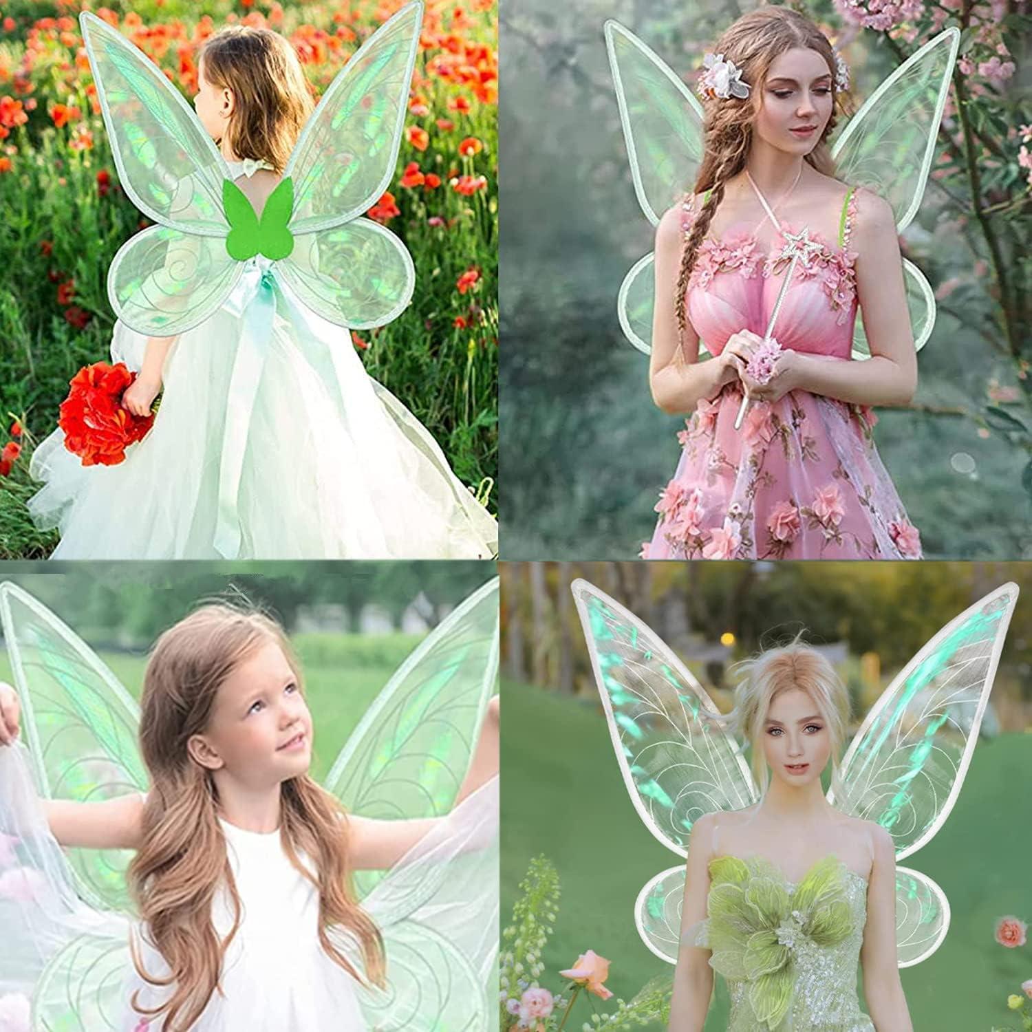 Fairy Wings, Fairy Wings for Adult Women Kids Girls Butterfly Wings Dress up Fairy Angel Princess Set for Halloween Birthday Christmas Themed Party (Green) - Green image number 6