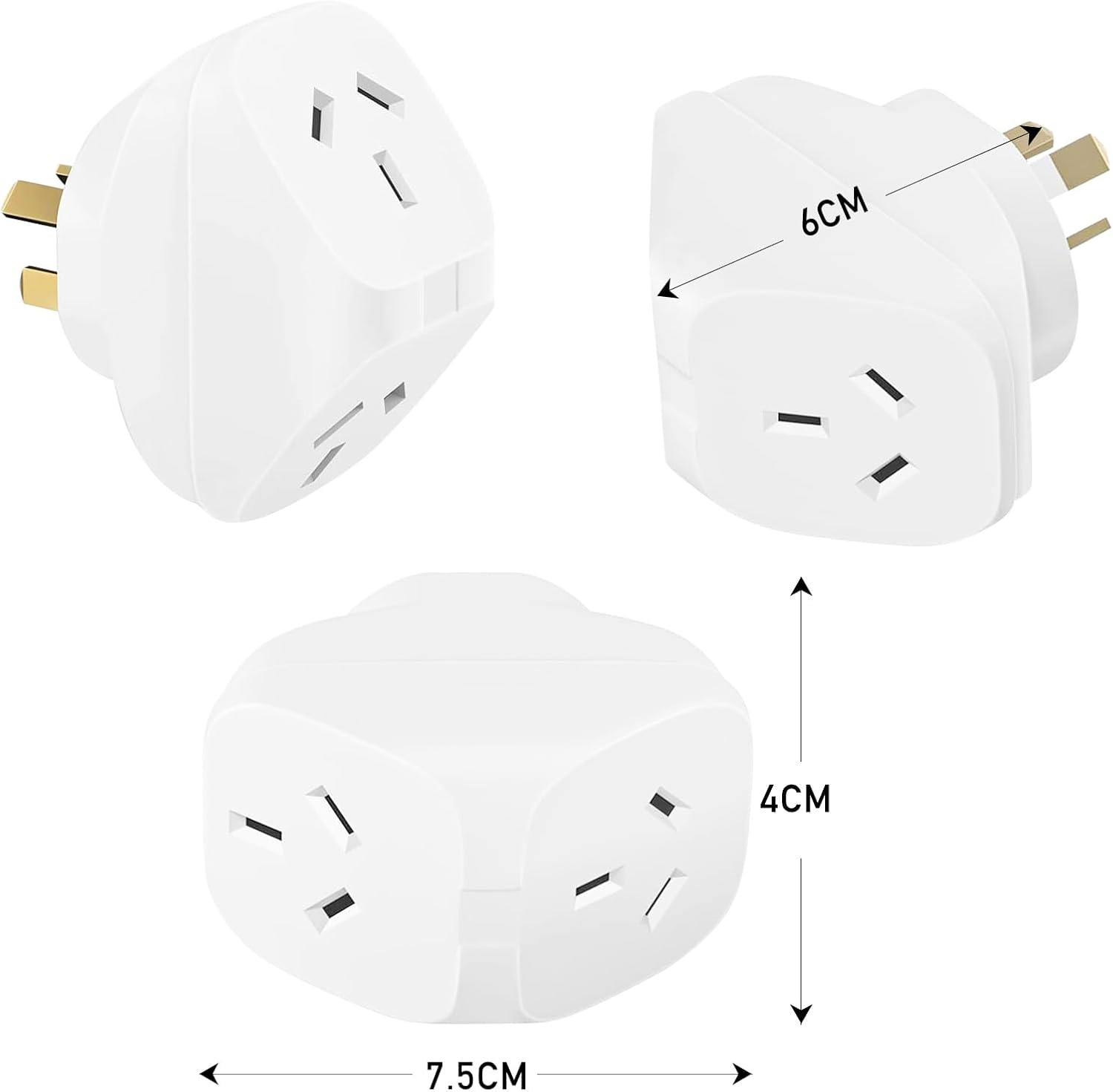 Double Power Outlet Extender 2PCS, 1-To-2 Grounded Plug Adaptor, Multi Plug Socket Extension, 10A, 2400W, 250V, Double Adapter for Home/Office, Australian Standard (White Two Pack) image number 4