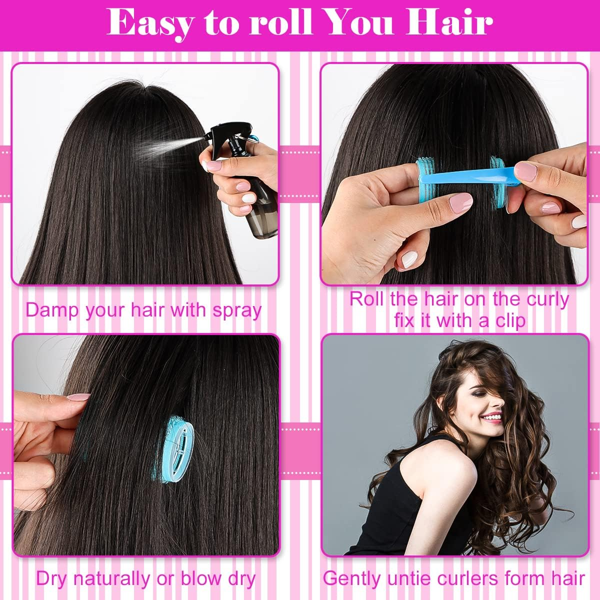 Encuryna Pack of 50 Hair Rollers Set, Self-Adhesive Hair Rollers, Curlers, Adhesive Rollers, Curls without Heat Curlers with Comb and Duck Beak Clips for Women, Salon, Barber, Hairdresser image number 5