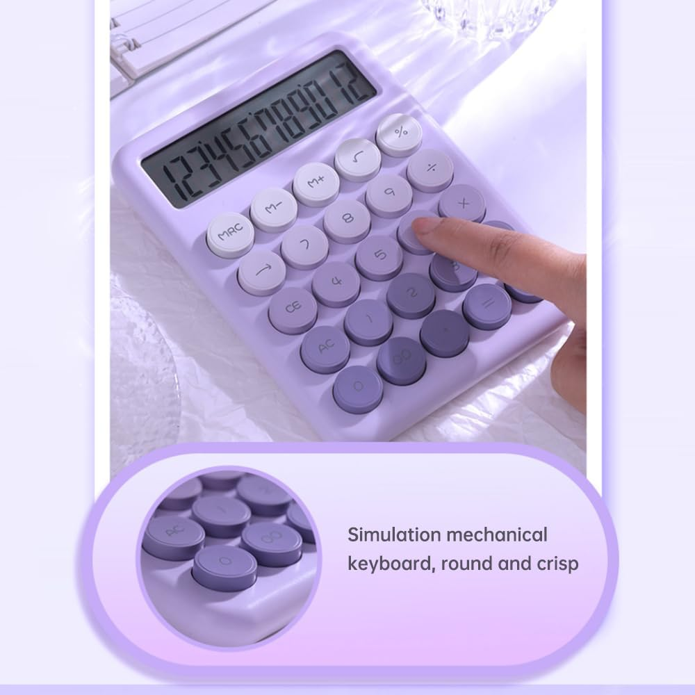 Desktop Calculator 12 Digit Large LCD Display Big round Button Cute Gradient Colored Calculator Suitable for Office School Home for Students Accountant Purple image number 1