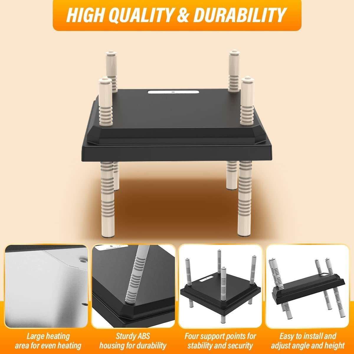 Brooder Heater for Chicks, 25 * 25Cm for 15 Chicks Heating Plate with Adjustable Height and Angle 15W Chicken Brooder Warm like Mother Hen (Black) - Orange image number 5