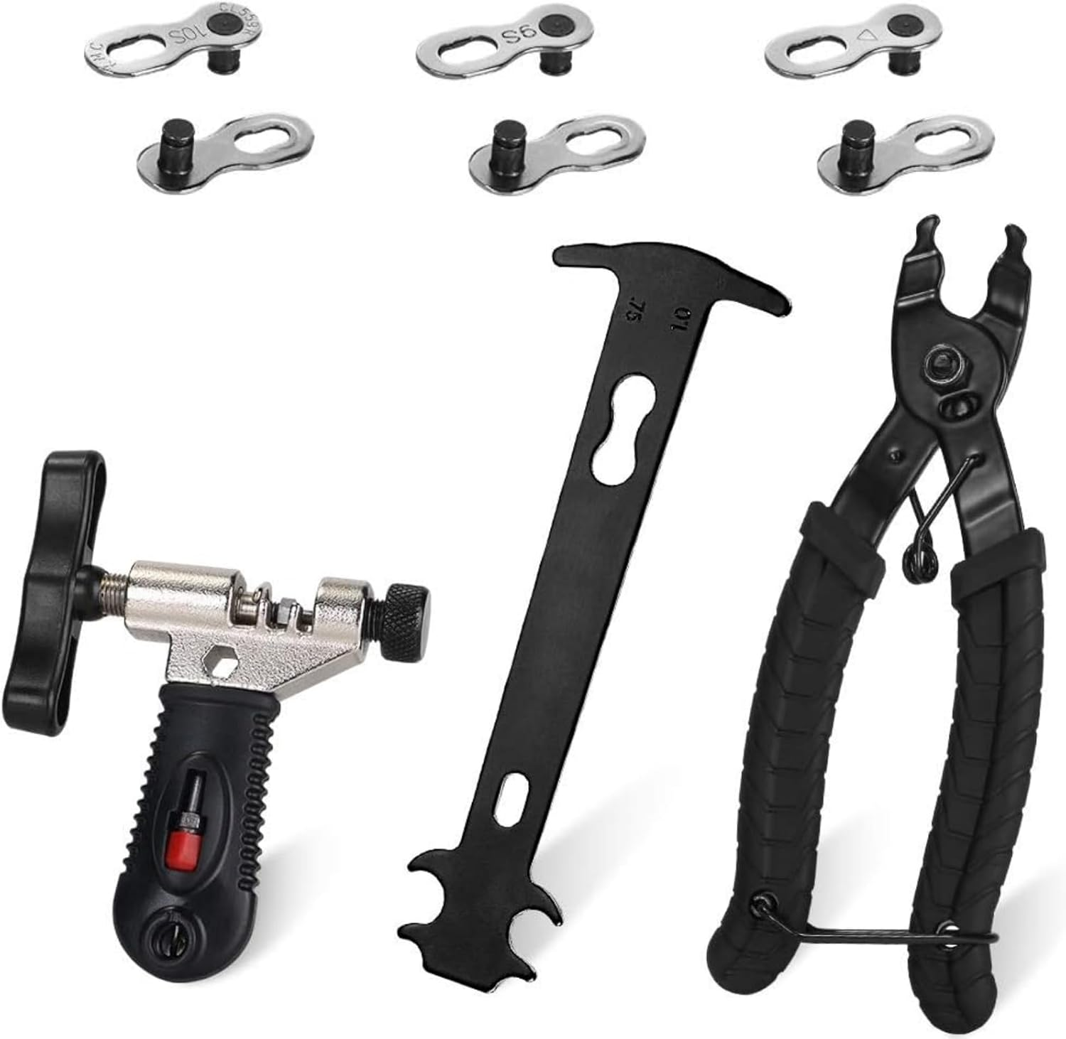 Suytvenxau Bike Chain Repair Tool Kit Set - Cycling Bicycle Chain Breaker Splitter Cutter & Wear Indicator Checker & Master Link Pliers Remover & Reusable Missing Connector for 6/7/8/9/10 Speed Chain