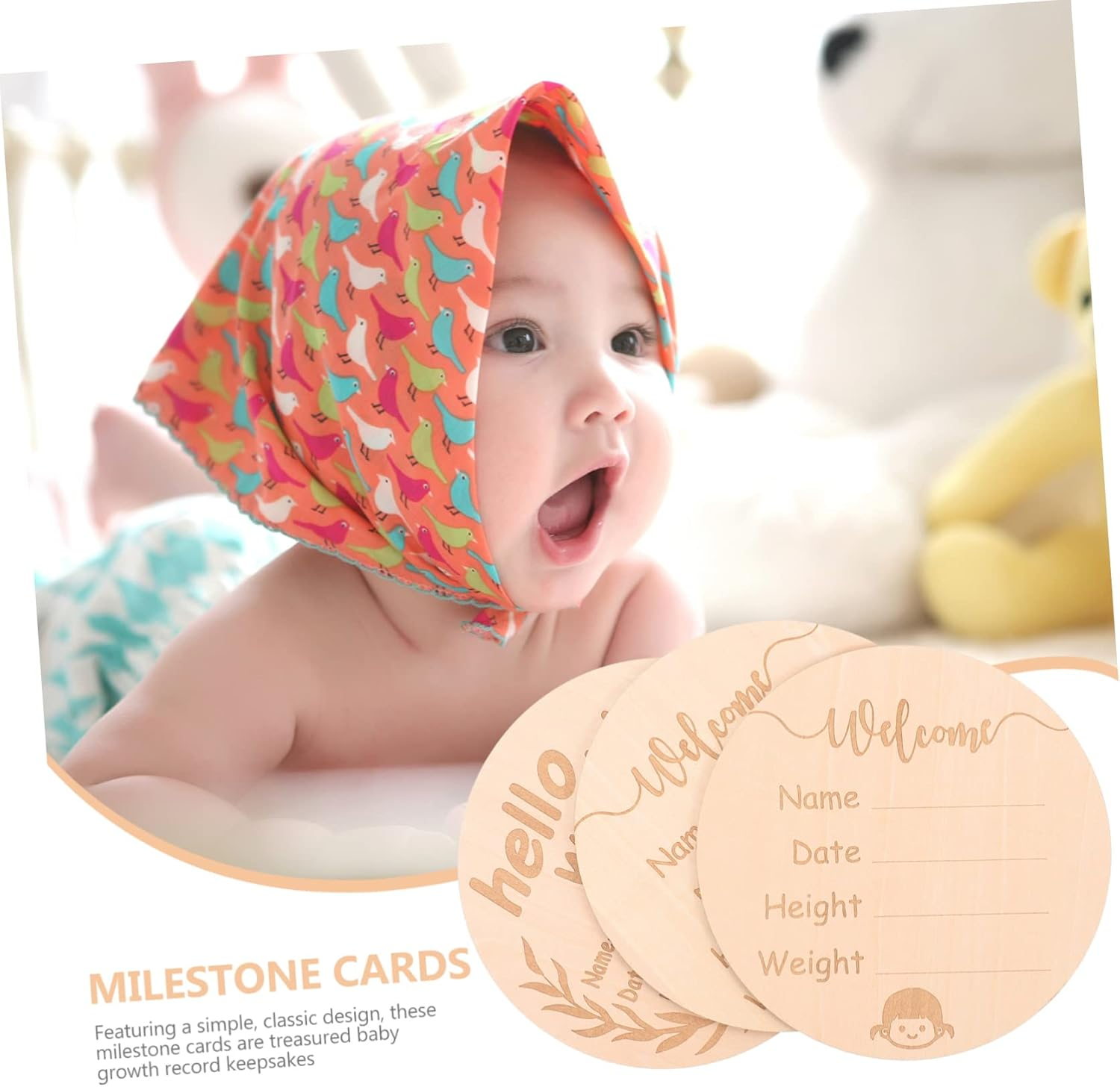 3Pcs Name Announcement Sign Cards for Newborns Classic Wooden Growth Commemorative Boards Present for Parents image number 5