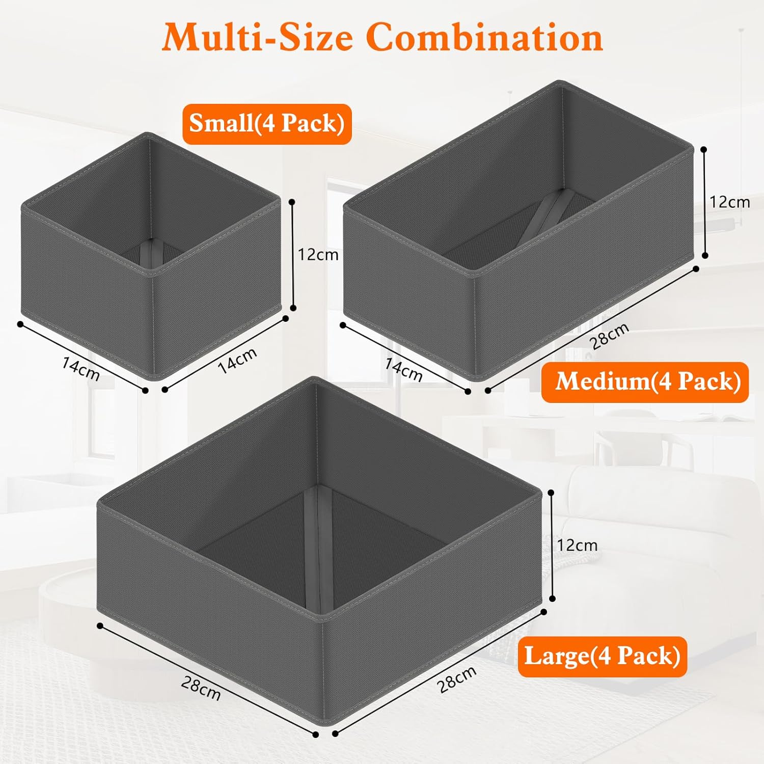 12 Pack Clothes Drawer Organiser, Foldable Drawer Organizers for Clothing, Stackable Storage Bins for Socks Bra Towels Ties (Grey) image number 1