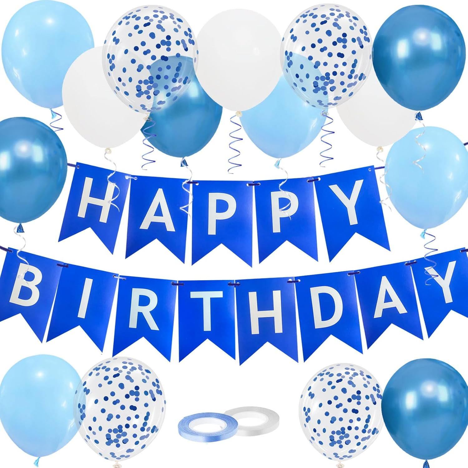 Happy Birthday Banner, Rose Gold Birthday Decoration, 16 Pcs 12 Inch Happy Birthday Balloons with 2 Ribbons for Girl and Women Birthday Party Decoration