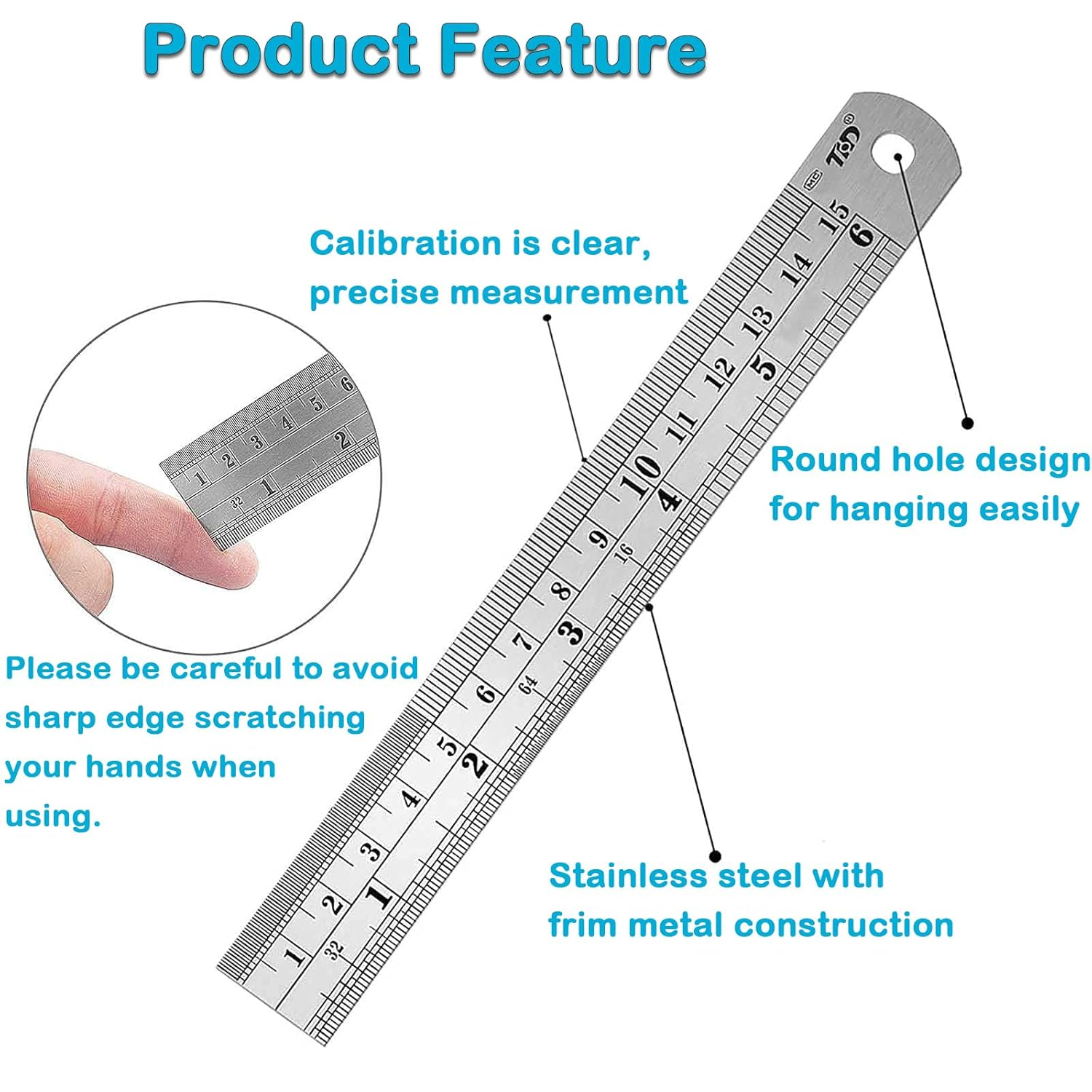 YUENTOEN 3Pcs Metal Ruler, 6 Inch, 8 Inch and 12 Inch Stainless Steel Ruler Double Side Straight Edge Metal Rulers for Home School Office Daily Use
