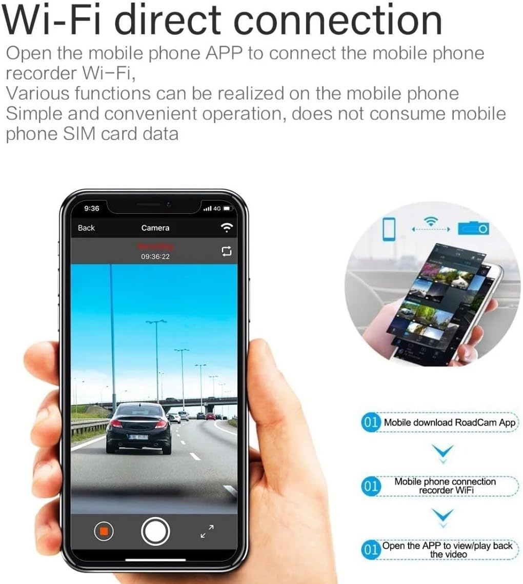 Dual Dash Cam 4K 2160 P Ultra HD Car DVR Front and Rear Camera with Built-In Wifi & GPS (170 Degree Wide) with 64 GB High Speed SD Card Free (Maximum Support 256 GB) 24 Hour Monitoring image number 3