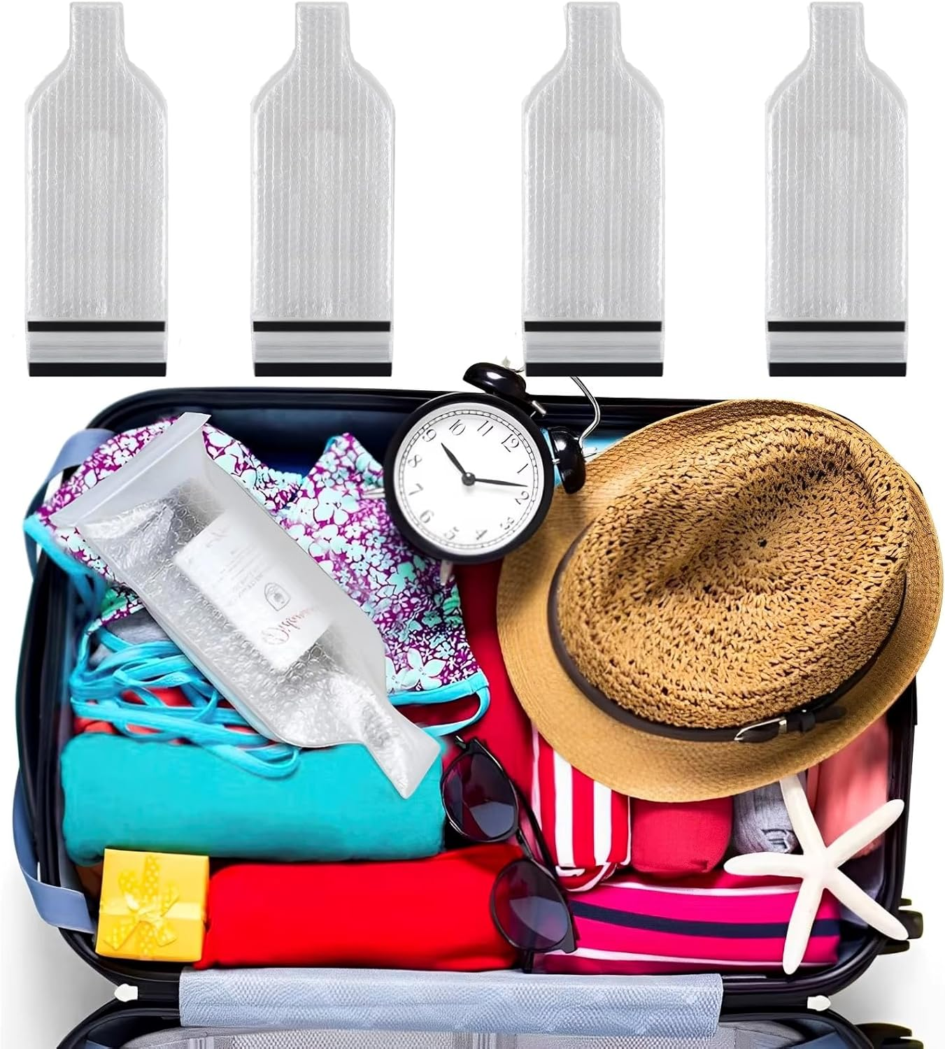 4Pack Reusable Wine Protector Bag, Leak-Proof Sturdy Triple Protection Sleeve for Travel - 16.25 X 7.5 Inch