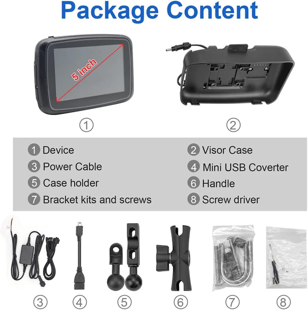 Portable Motorcycle Monitor Compatible with Wireless Apple Carplay and Android Auto 5'' IPS Waterproof Ipx6 Dual Bluetooth Car Touch Screen Built-In Speaker for Motorbike Powered by 5V~50V image number 4