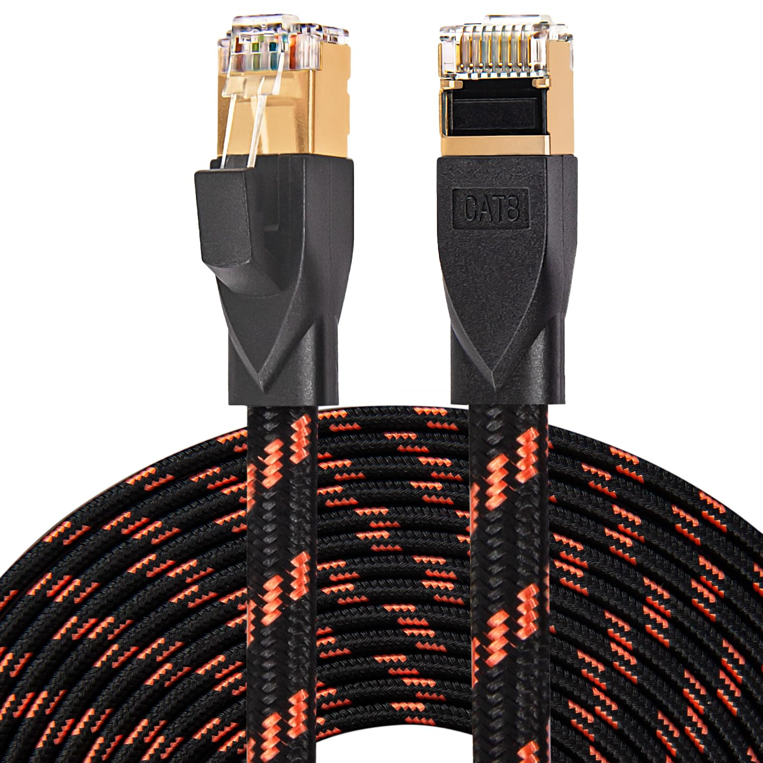 Cat 8 Ethernet Cable 20M, Nylon Braided High Speed Cat8 Network LAN Patch Cord, 40Gbps 2000Mhz Shielded RJ45 Flat Internet Cable in Wall, Indoor & Outdoor for Modem/Router/Pc/Gaming image number 3