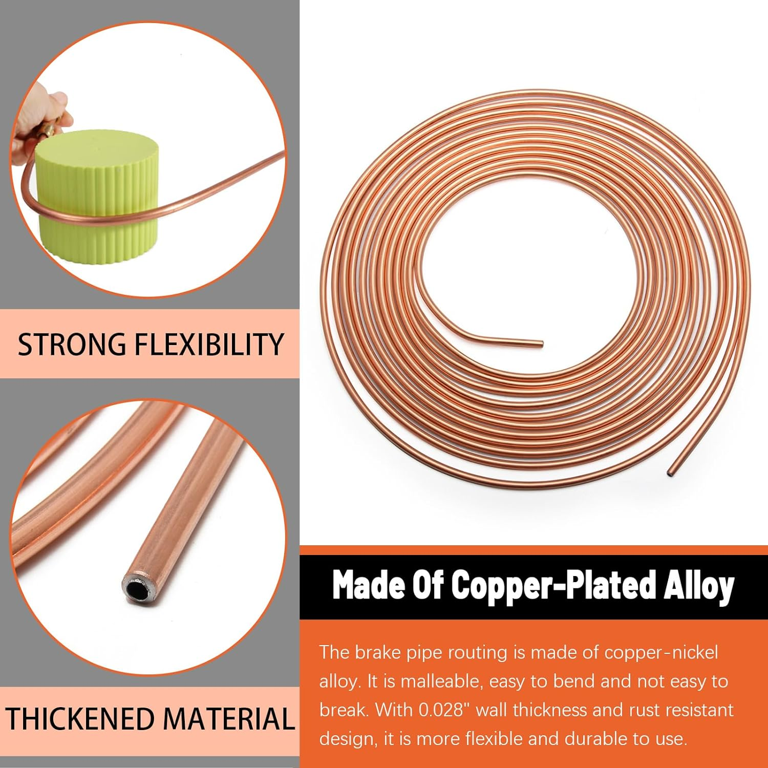 Tanstic 30Pcs 25 Ft 3/16" Copper Coated Brake Line Kit Includes 16 Brake Line Fittings and 4 Unions + Brake Line Double & Single Flaring Tool Kit, 45 Degrees, Red image number 6