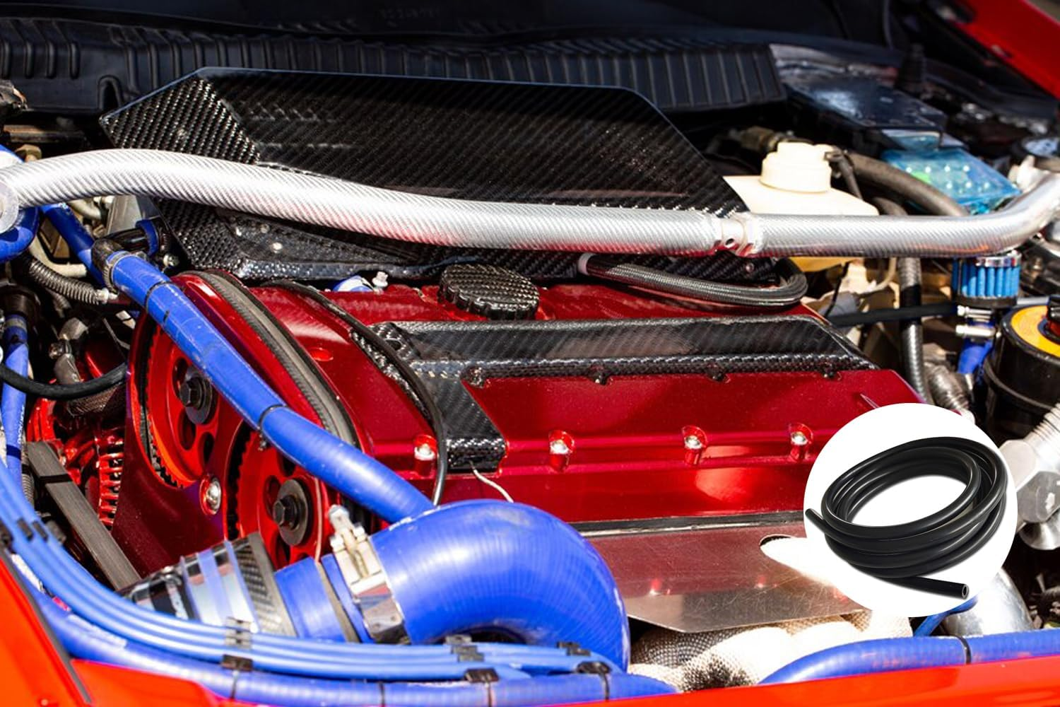 Silicone Vacuum Tubing Hose Line, 10 Ft 1/4" (6Mm) Inner Diameter Hose, Auto Replacement Vacuum Hose Line for Vehicle Radiator, Black image number 5