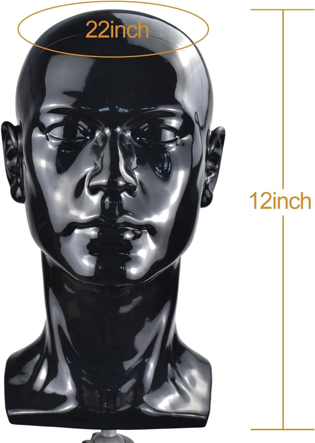 Male Mannequin Head Black Glossy Professional Mannequin Head for Display Hats,Wigs,Glassess,Game Console,Headphone,Mask image number 1