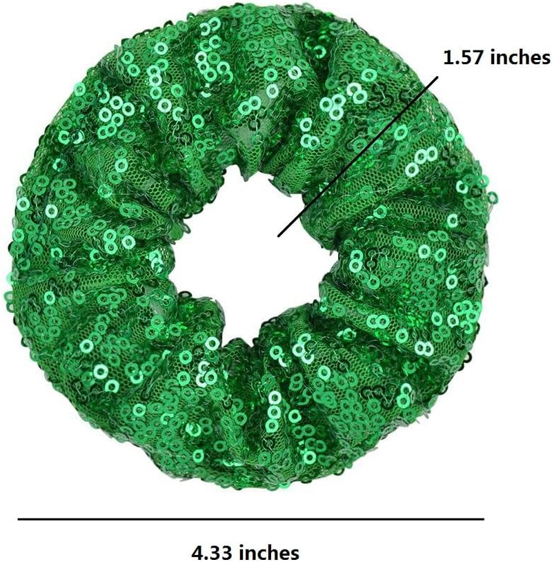 OTYOU 6 Pack Sequins Hair Scrunchies Rich Tones Scrunchy Metallic Bobbles Elastic Hair Bands Ties Glitter Ponytail Bun Holders Hair Accessories for Women Girls (Green) image number 2