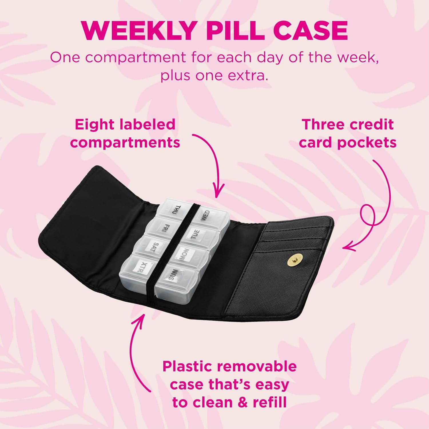 MIAMICA Miamica My Pills Snap Pill Case, Black (Black) - M31114 image number 3