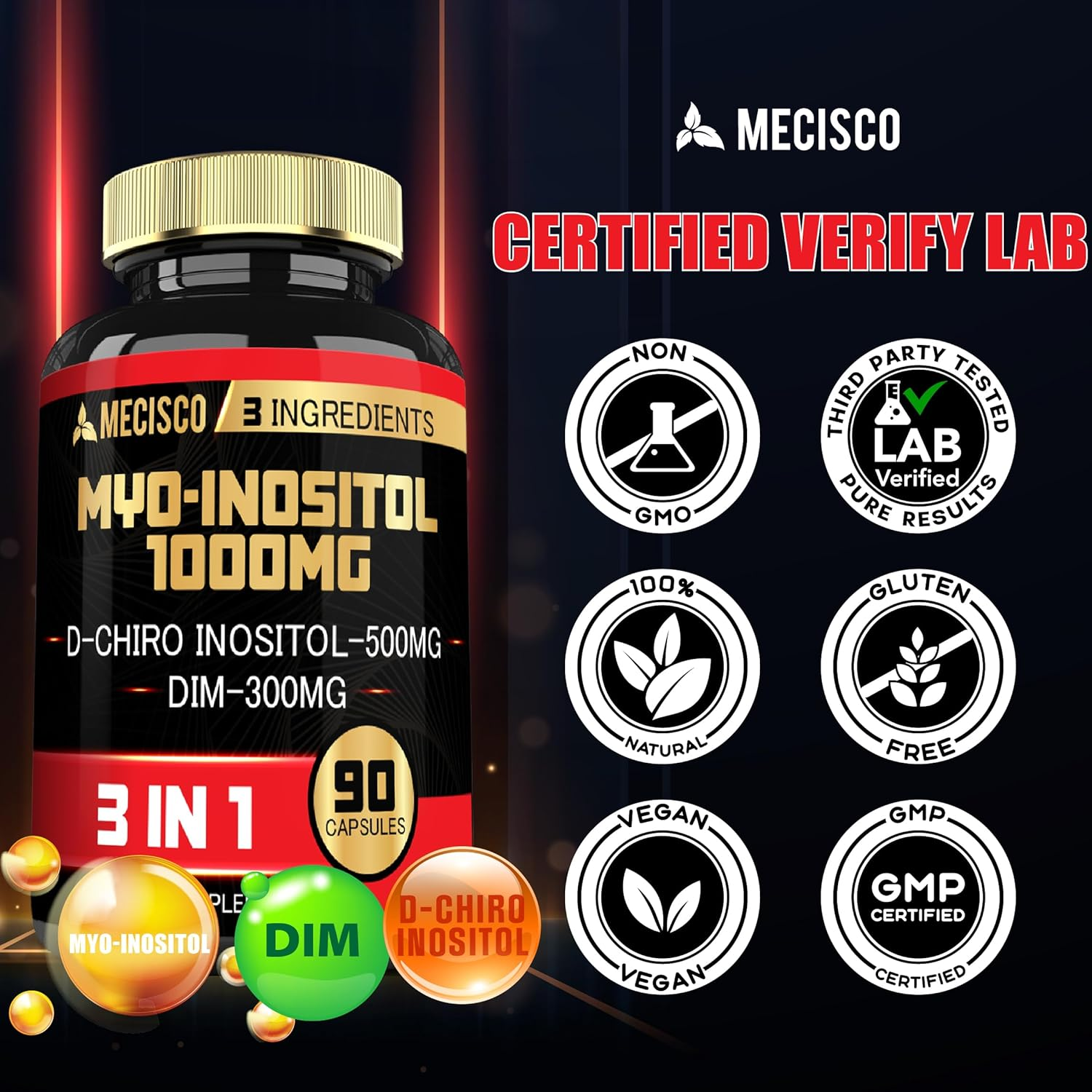 3In1 Myo-Inositol & D-Chiro Inositol Supplement with DIM - Women'S Wellness, Cycle Regularity, Cellular Health - 90 Capsules Supply 30 Days image number 6