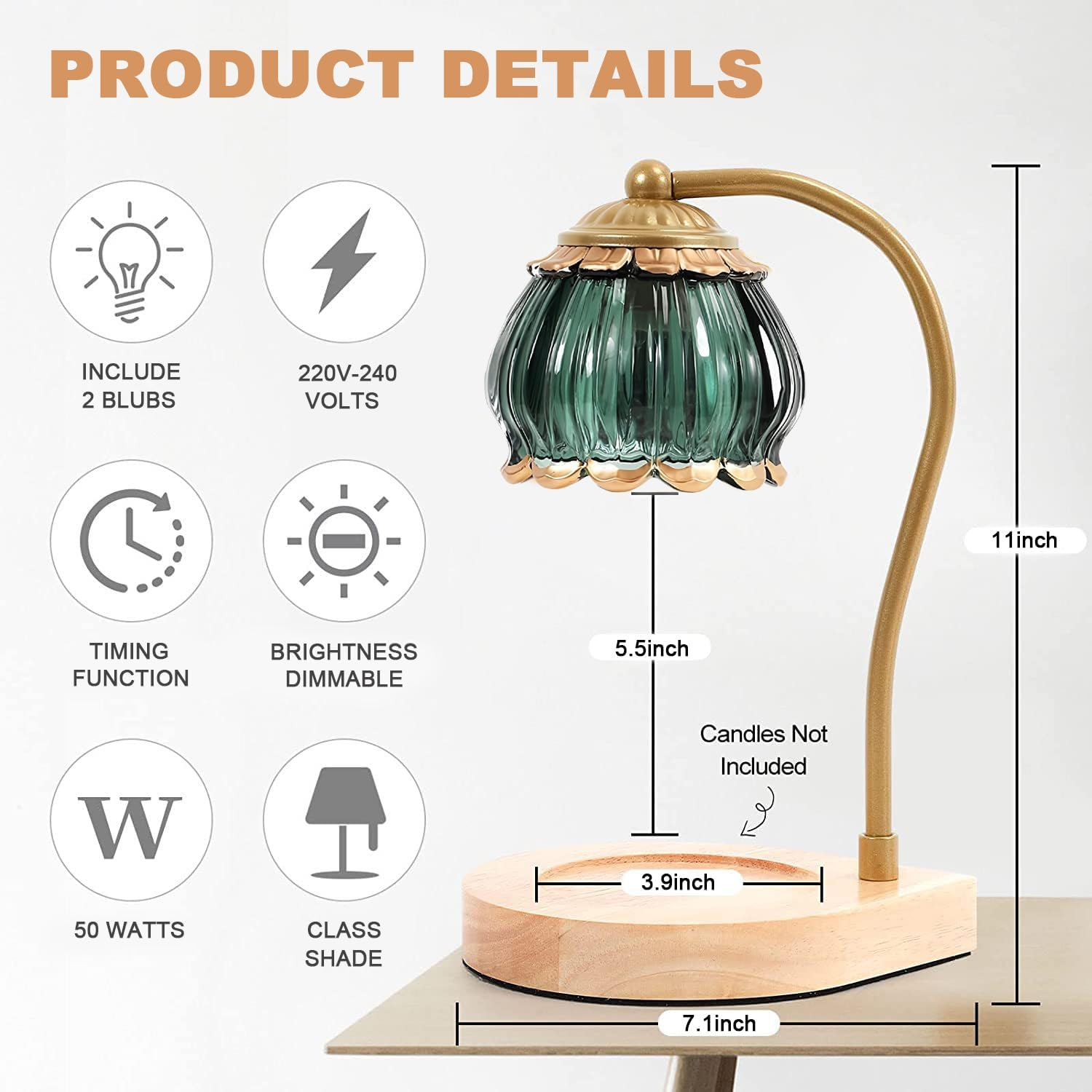 Candle Warmer Lamp with Timer Dimmer,Heat Adjustable,Wax Melt Warmer with 2 Bulbs,Home Decor beside Lamp Gifts for Jar Candles,Scented Candles,Home Decoration image number 3