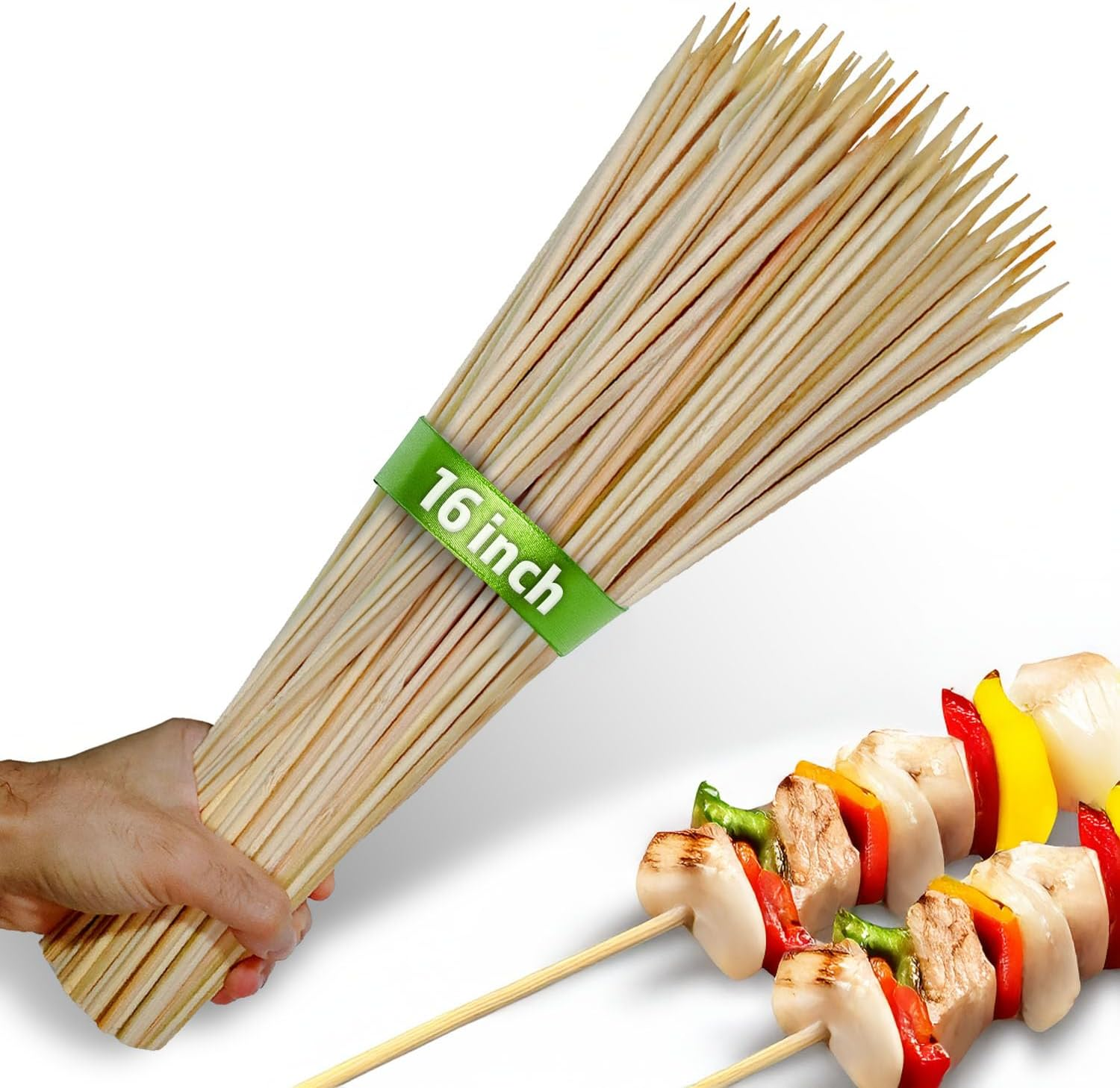 100Pcs 16" Long Bamboo Skewers Sticks for Grilling BBQ Kabob Barbecue Marshmallow Roasting Stick 4Mm Thick Natural Wooden Smore Sticks Craft (16 Inch) image number 4