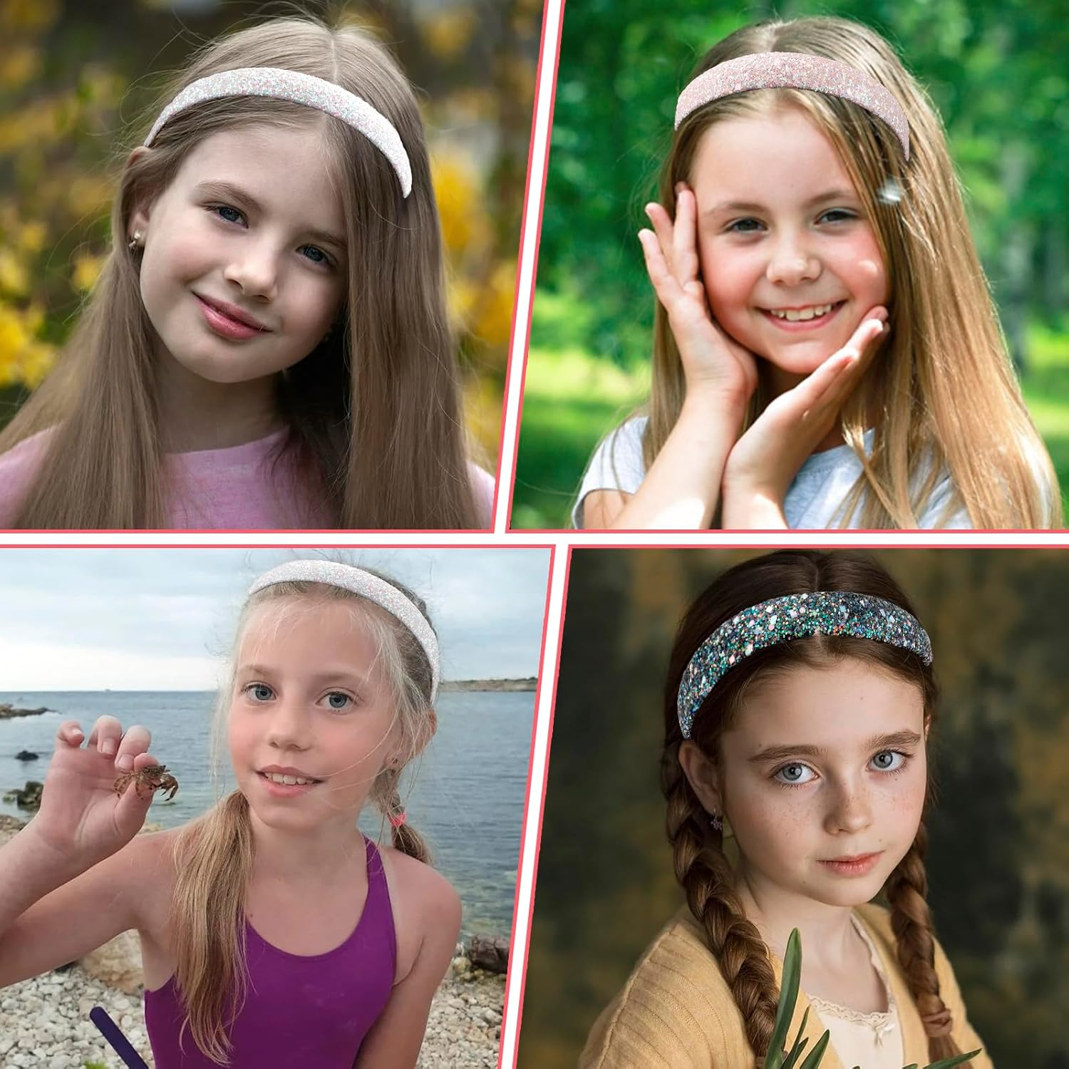 3 Pcs Glitter Sequins Girls Headbands: Sparkly Hard Headbands for Girls & Women, Non-Slip, Bling, Cute Hair Accessories image number 5