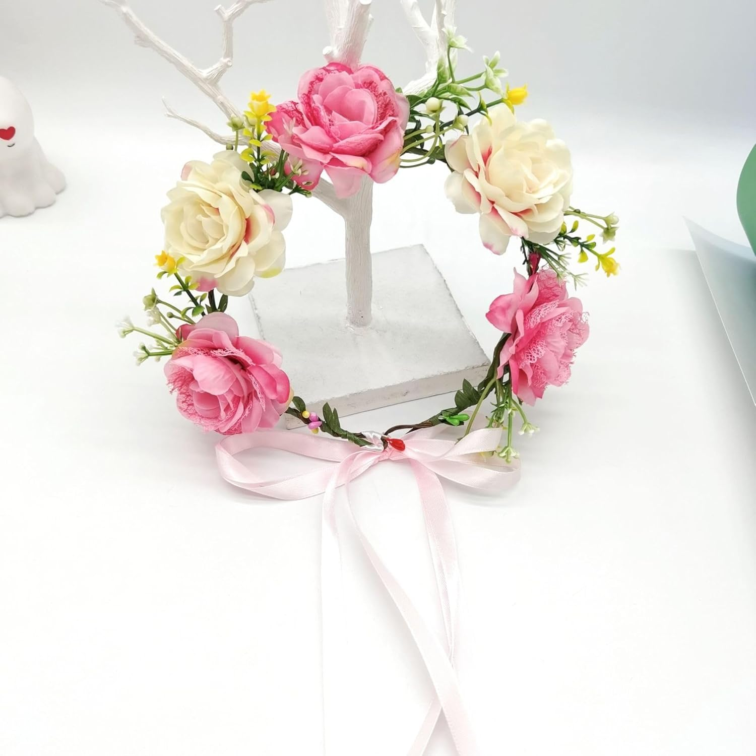Flower Crown Headband, Delicate Flower Headband Flower Crown with Ribbon for Women Girls image number 3