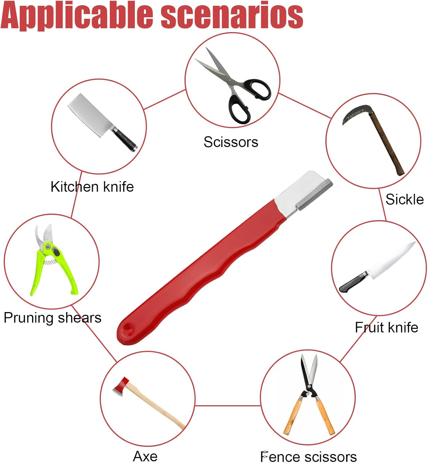 2 Pieces Gardening Tool Sharpener, Multi-Use Sharpener Portable Pocket Blade Sharpener for Pruning Shears Axes Sickles Fence Shears (Black and Red)