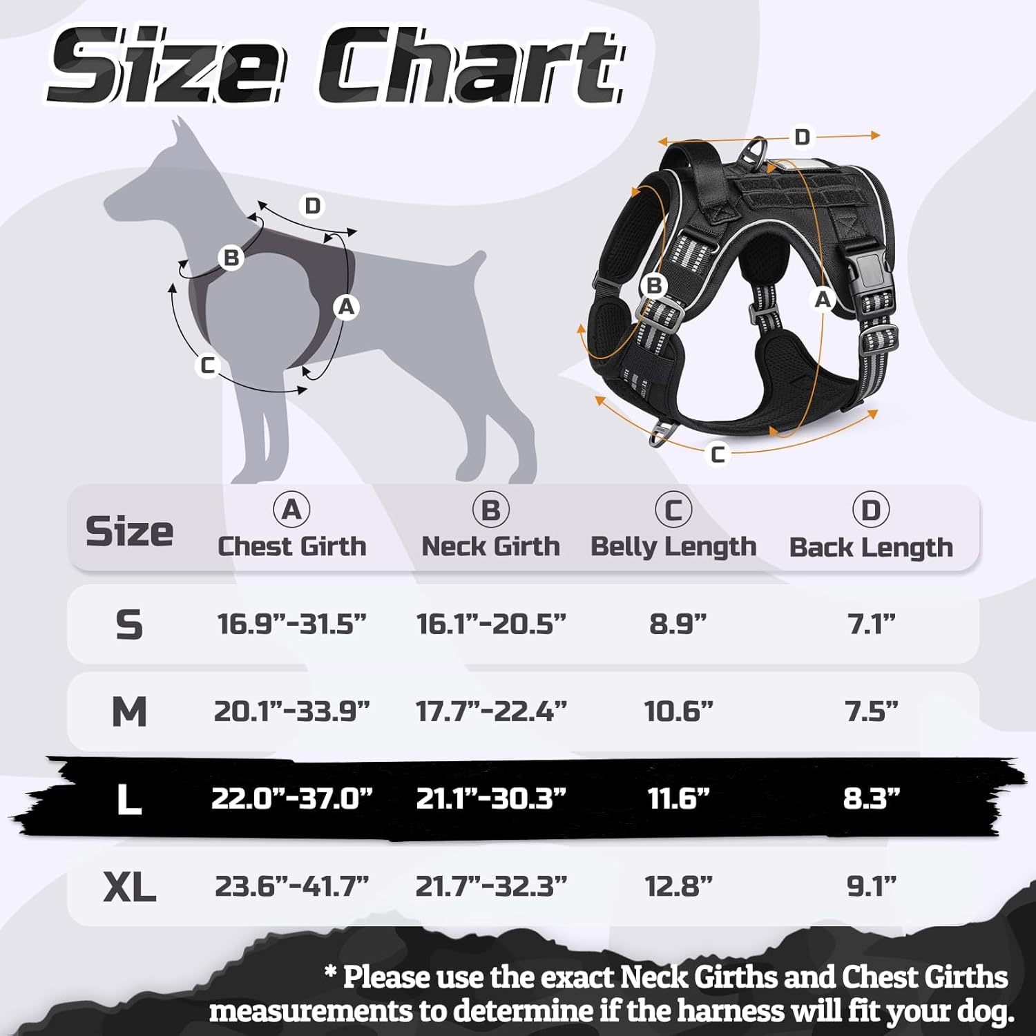 Rabbitgoo Tactical Dog Harness No Pull for Large Dogs, Military Dog Vest with Handle & Molle, Easy Control Service Dog Harness for Dogs Training Walking, Adjustable Reflective Pet Harness, Black, L