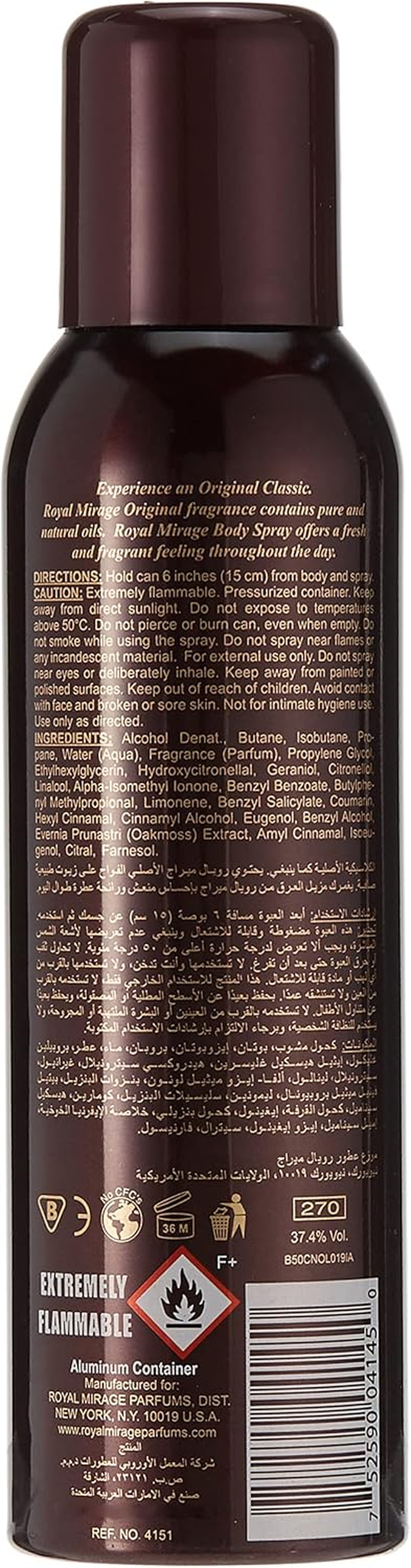 Royal Mirage Original Deodorant Body Spray for Men 200 Ml (Pack of 2) image number 4