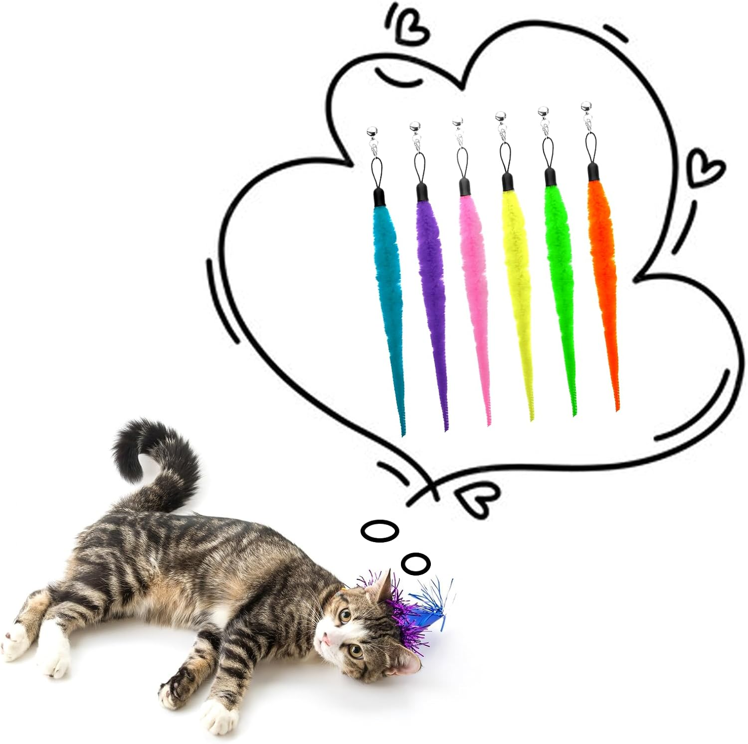 Innohhustle 12 Pcs Cat Worms Refill, Cat Toys Wand Replacement, Cats Feather Toy Replacements Cats Wand Toy Accessories image number 5
