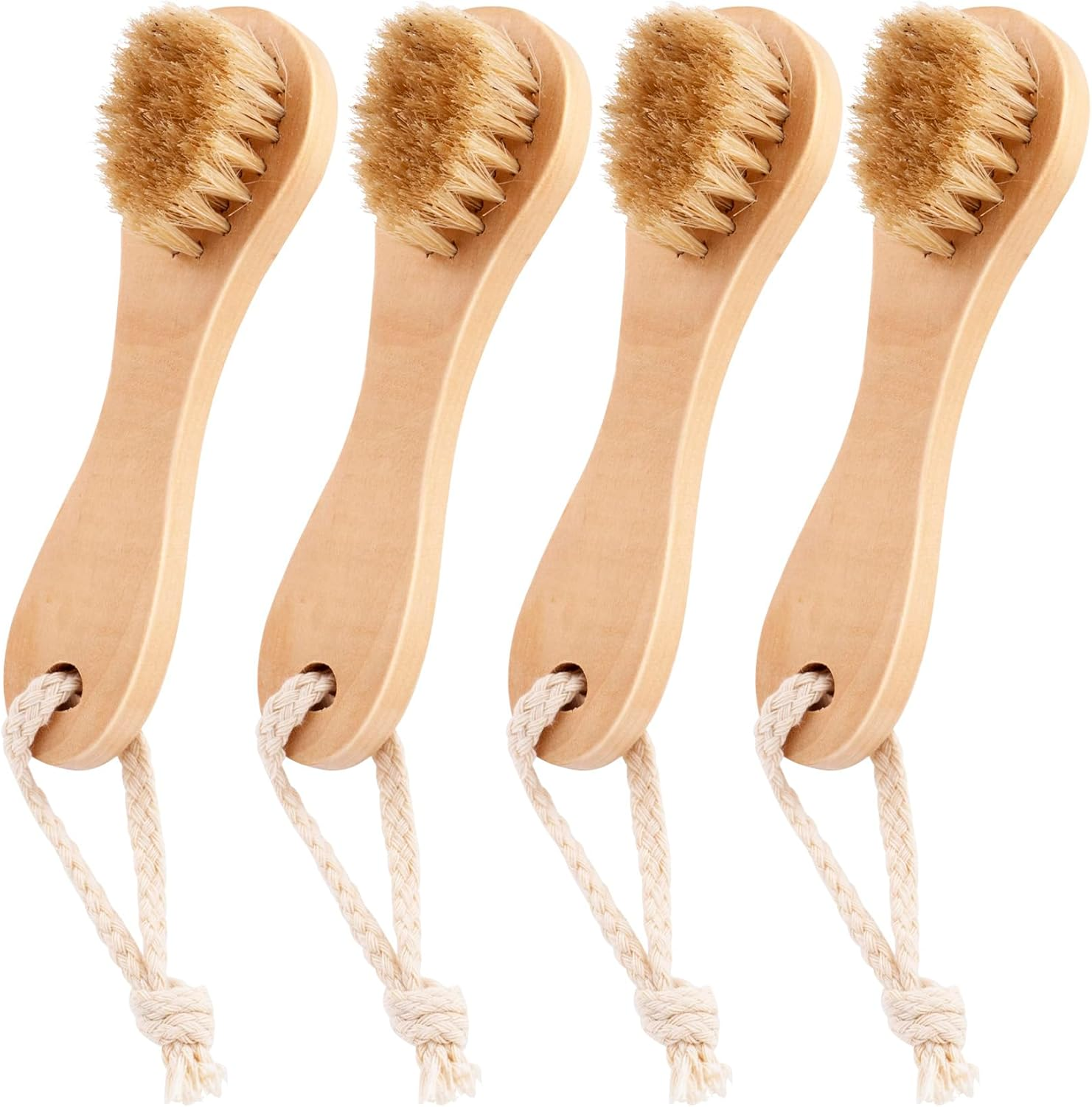 HINZIC 4 Pack Manual Facial Cleansing Brush for Men, Firm Bristle Face Scrubber with Wood Handle, Skin Friendly Waterproof Exfoliator Cleanser for Makeup Residues Removal Deep Cleansing image number 4