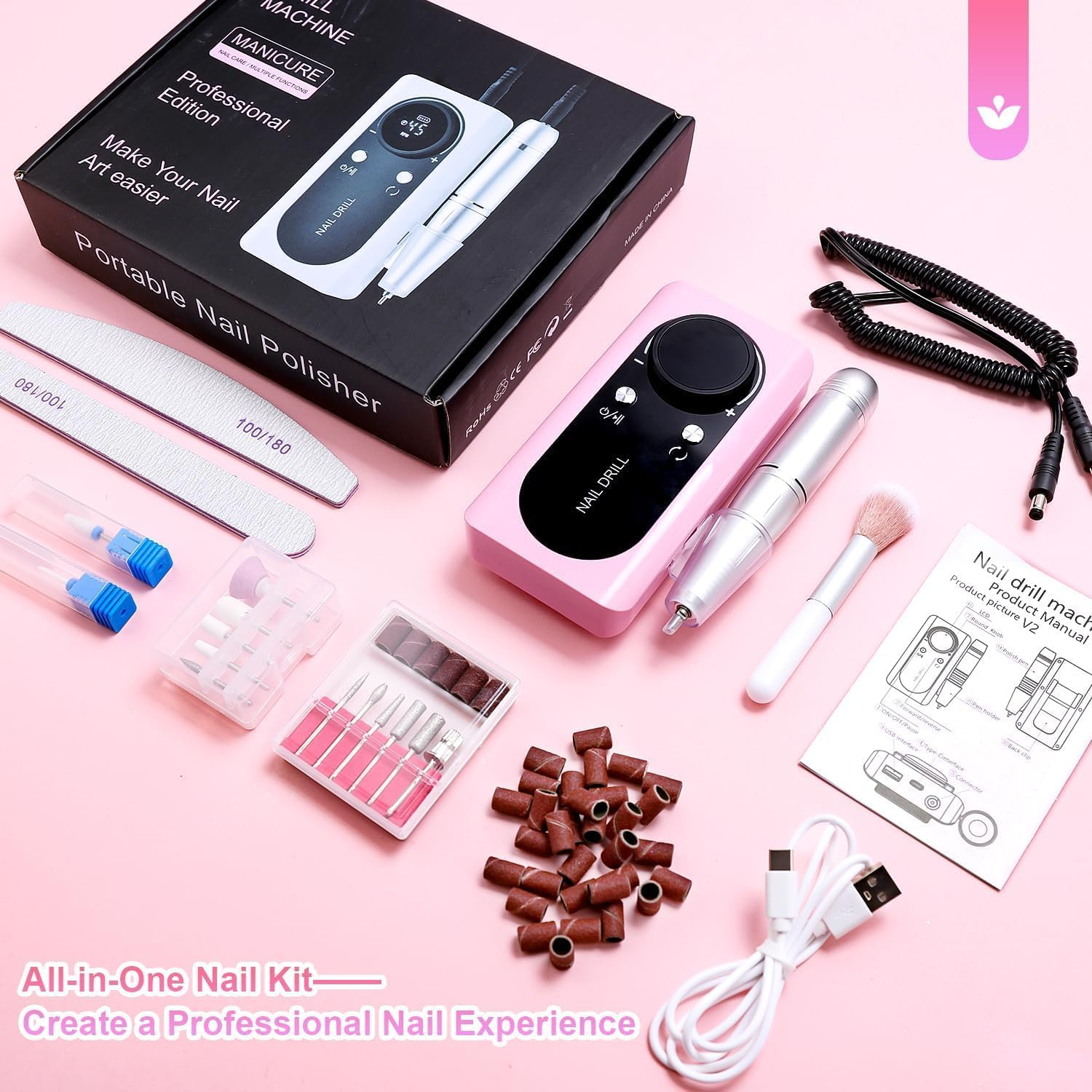 45000 RPM Electric Nail Drill LEDSUUEI: Professional Electric Nail Drill Portable Rechargeable Electric Nail File Machine E File for Acrylic Nails Gel Polishing Removing, Manicure Salon Home image number 5