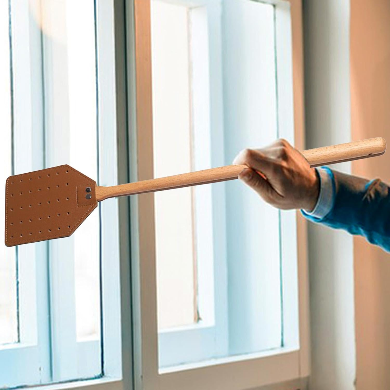 Heavy Duty Leather Fly Swatter - Portable Fly Swatters Leather Flyswatter - Ergonomic Manual Swatter with Comfortable Grip for Home Garden Terrace Kitchen image number 2