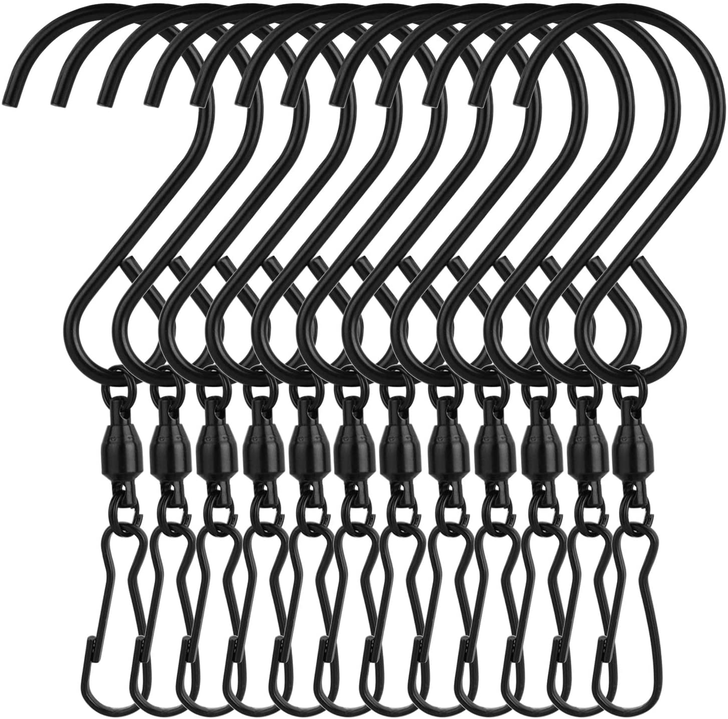 KUUQA 12 Pack Swivel Hooks Clips Wind Spinner S Hook Clips Hanging Wind Chimes Crystal Twisters Party Supplies (Black) image number 4