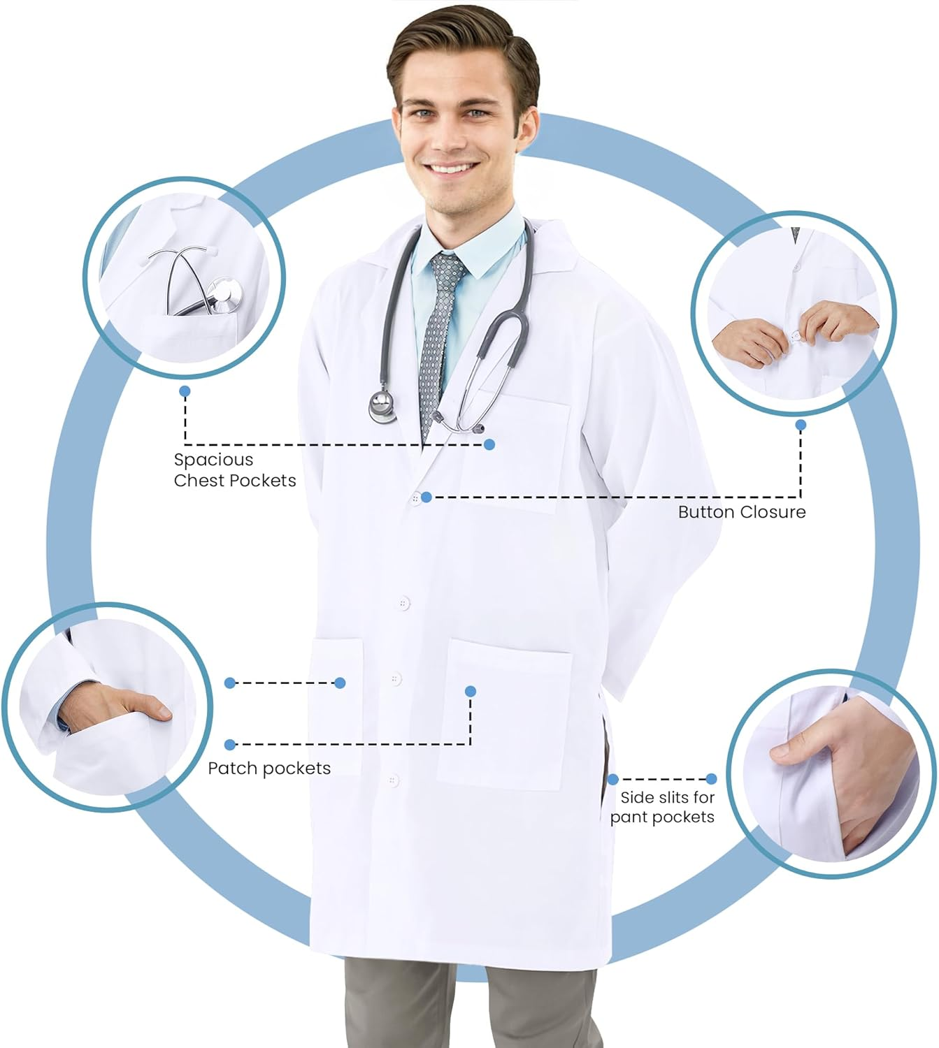 NY Threads Professional Lab Coat for Men, Full Sleeve Poly Cotton Long Medical Coat image number 2