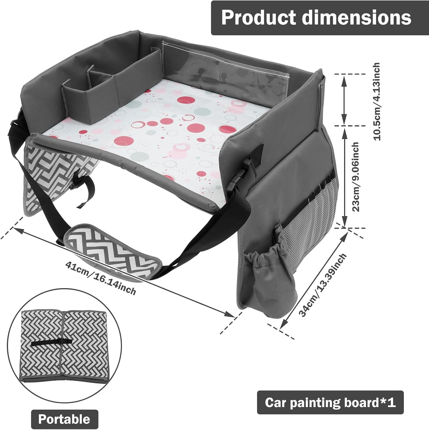 Kids Car Travel Tray for Car Seat, Adjustable Lap Desk with Storage Pocket for Toddlers Drawing, Eating, Fits Most Automotive Seats image number 2