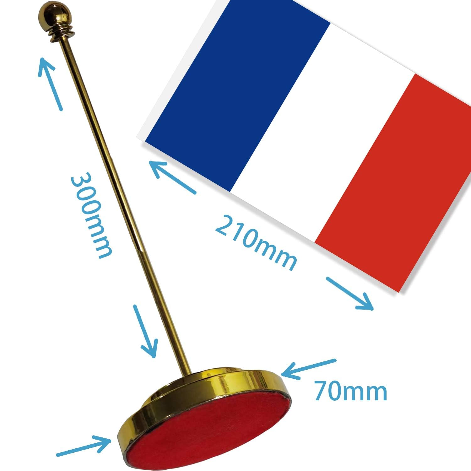 France Desk Small Flag Set,5&times;8 Inch Mini French Desktop Banner,12" Metal Solid Pole Decor,Tiny Digital Printed Polyester Banner with Golden Base