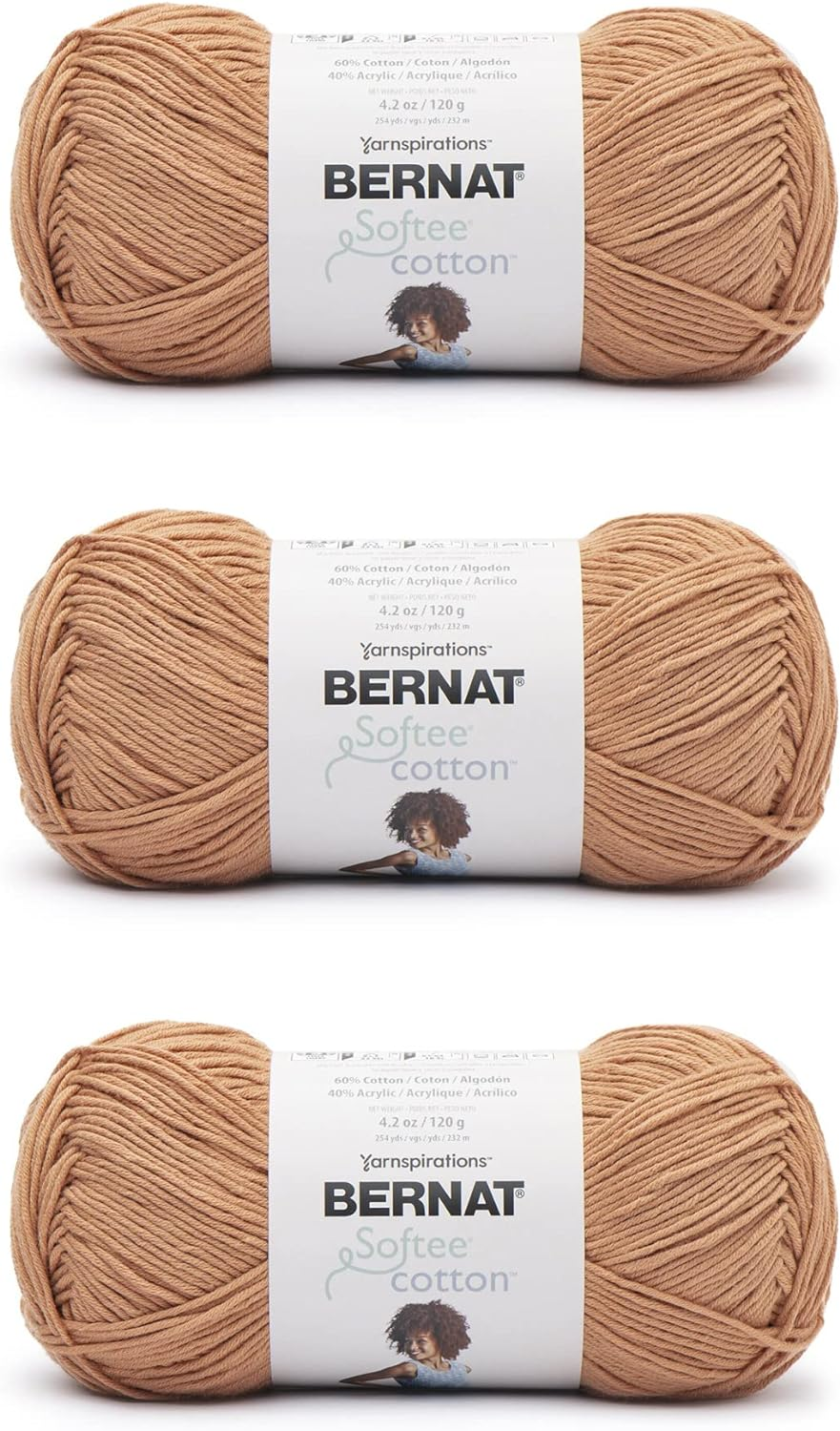 Bernat Softee Cotton Sandstone Yarn - 3 Pack of 120G/4.25Oz - Nylon - 3 DK (Light) - 254 Yards - Knitting, Crocheting & Crafts image number 3
