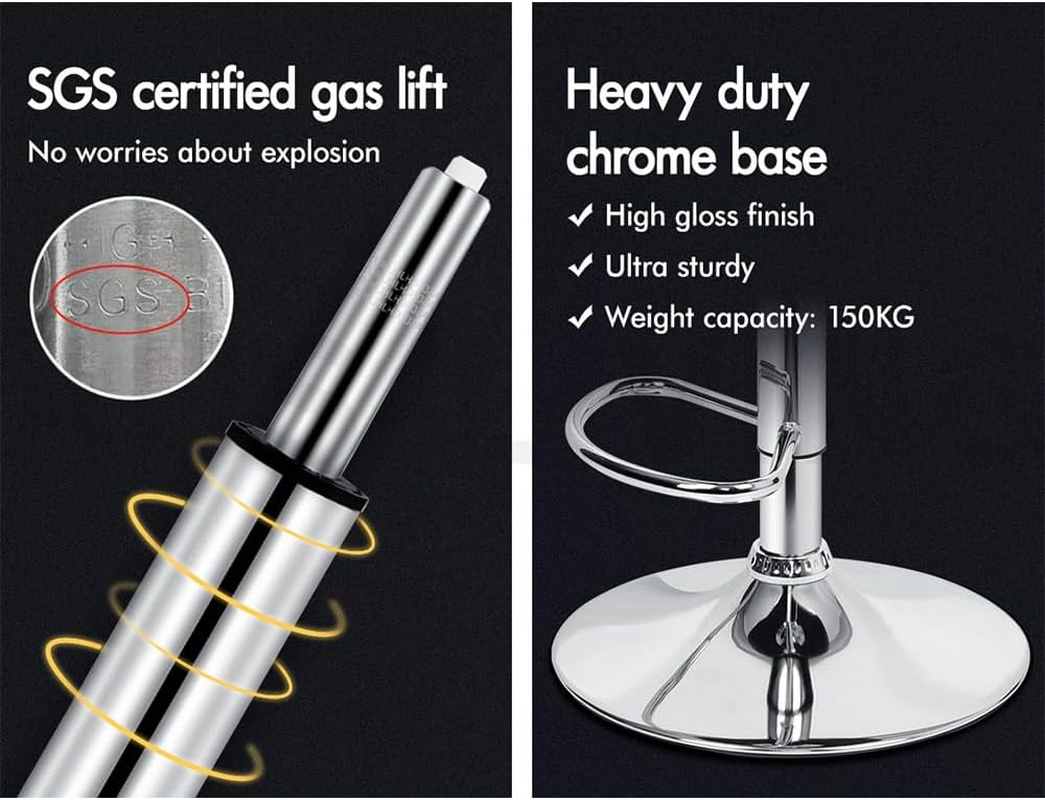 ALFORDSON 4Pcs PU Leather Bar Stool, Kitchen Barstools with Swivel Seat in 62-83Cm Adjustable Height Home Bar Counter Dining Chairs with Footrest & Floor Protector, Black - 2 X Ruel All Black image number 6