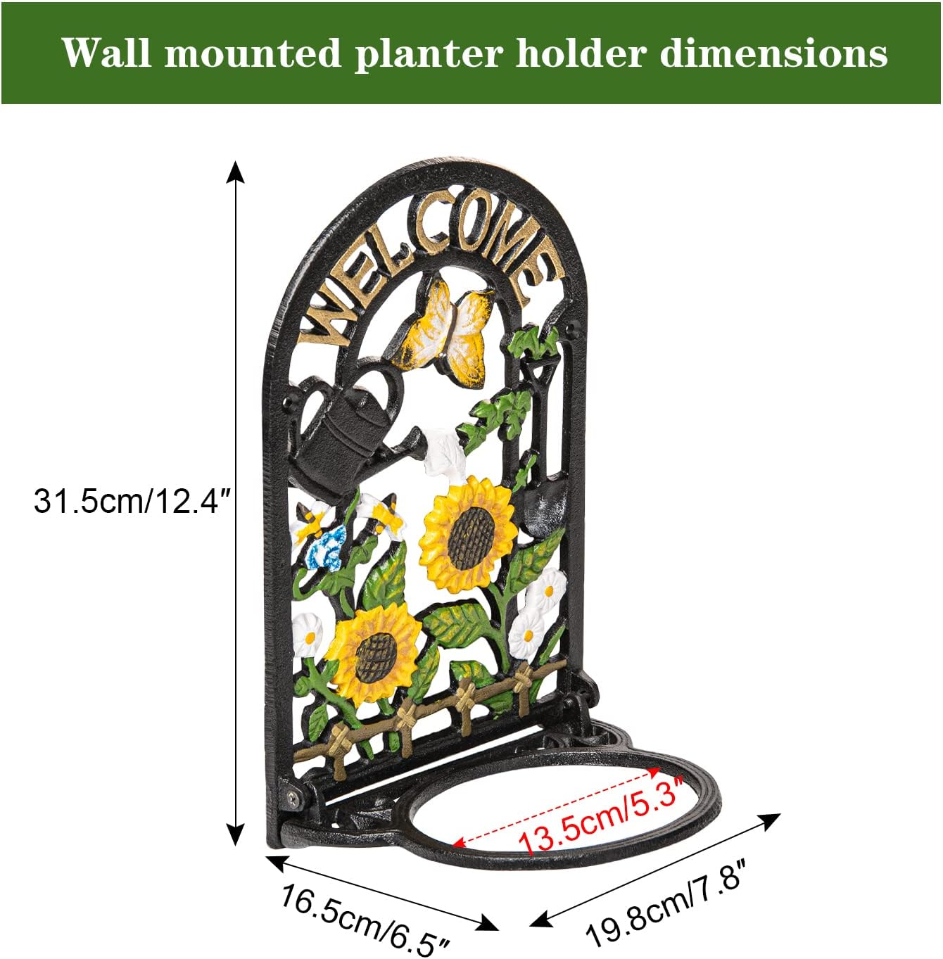 Sungmor Cast Iron Wall Planter Holder - Heavy Duty Wall Mounted Flower Pot Holder - Indoor Outdoor Planter Hanger Potted Plant Rack - Vintage Welcome Sign Wall Decor image number 5
