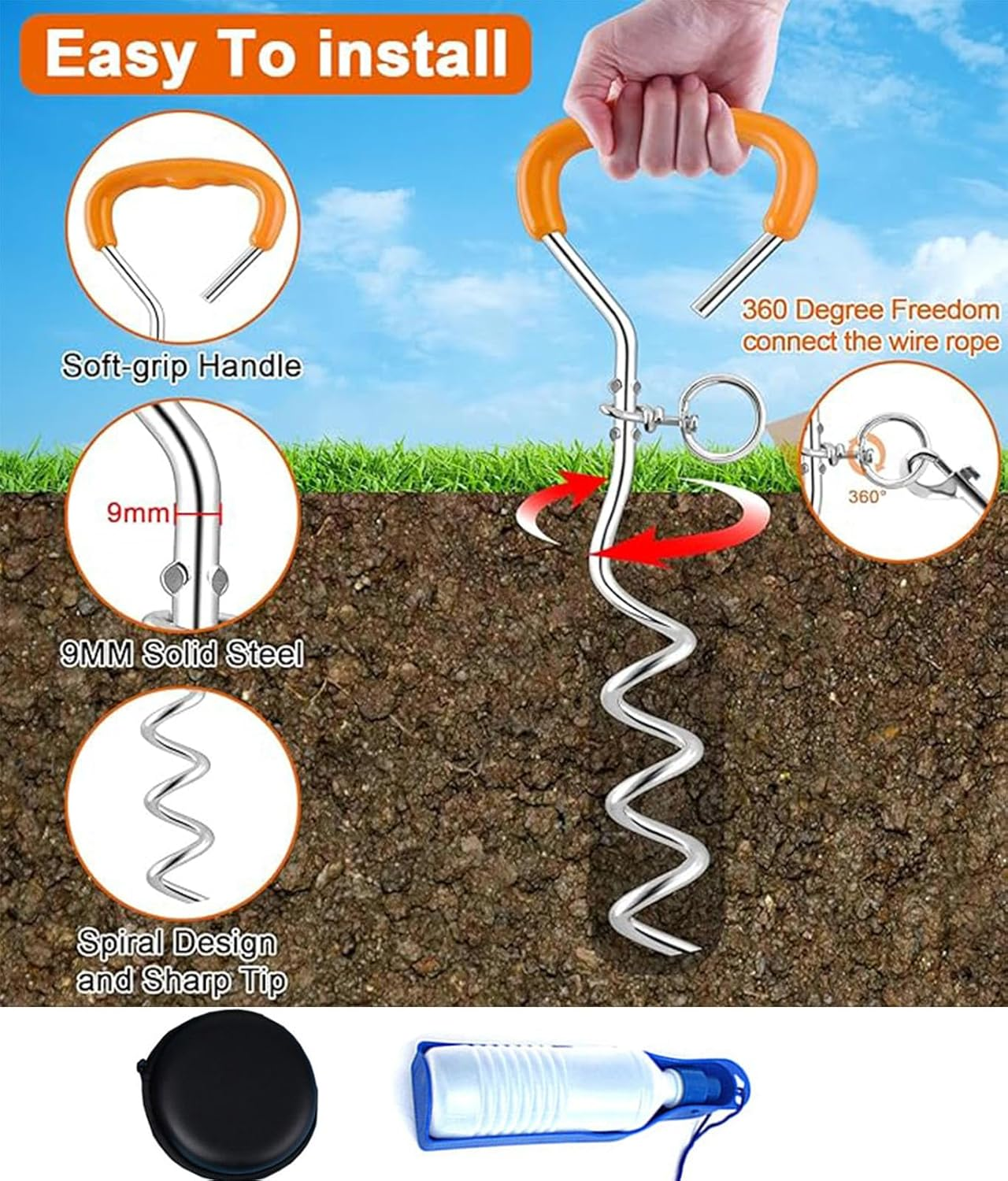 Dog Tie Out Cable and Stake, Tie Out Stake with 5M Runner Lead，Pet Lead for Yard Outdoor and Camping for Small to Medium Pets image number 3