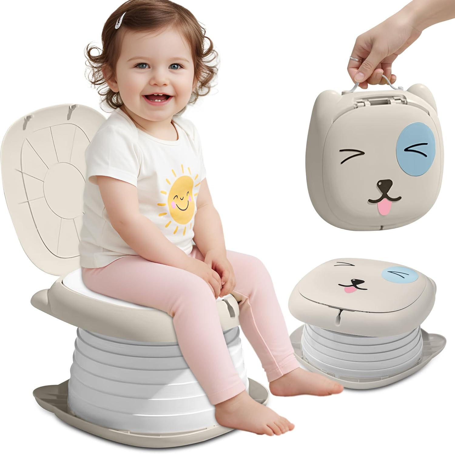 Rndeen Portable Travel Potty for Baby & Toddlers (0-4 Years)-Foldable,Comfortable Emergency Toilet Seat with Storage Bag,Convenient to Keep Clean & Carry&ndash;Ideal for Car,Camping,Park & Travel (Yellow)