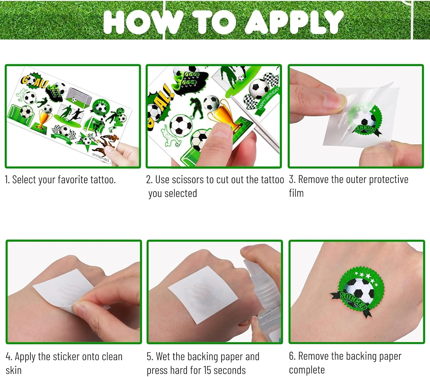 TIAMORK 10 Sheets Soccer Sport Temporary Tattoos &ndash; Sports Theme Birthday Party Favors & Decorations, Fun Football Stickers for Kids Boys Girls, Classroom Gifts & School Rewards image number 5