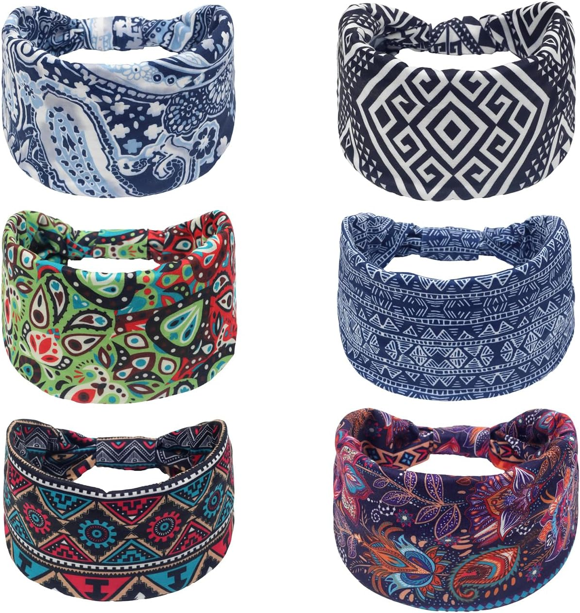 Pack of 6 Stretch Headbands, Retro Printed Headband, Wide Cut Hair Accessories, Sporty Sweat-Absorbing Headband