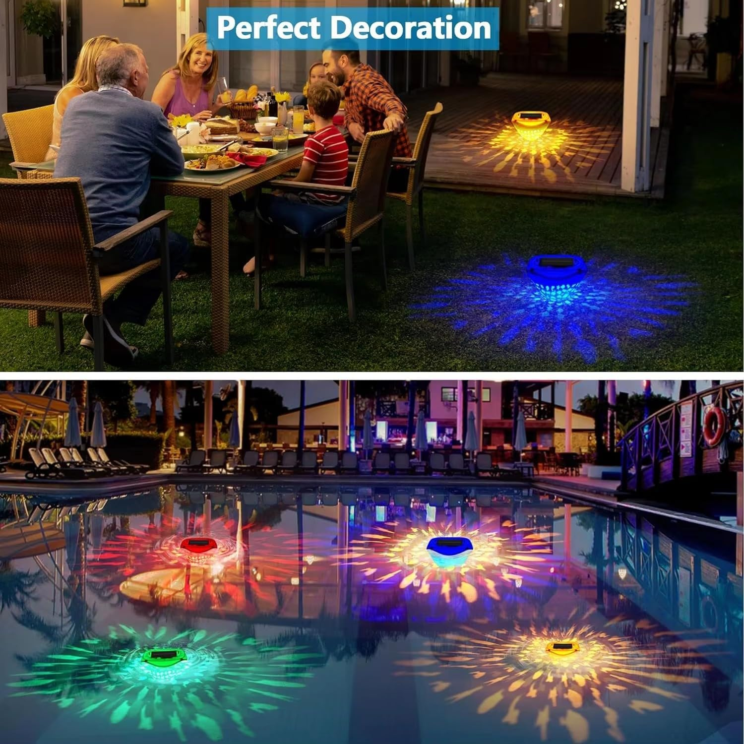 Solar Power Swimming Floating Pool Lights, Rechargeable 3PCS Color Changing Underwater Pool Light That Float, 4 Colors 2 Modes, Glow Hot Bath Tub LED Light up Decor (Solar Powered, Type-C Charging) image number 2