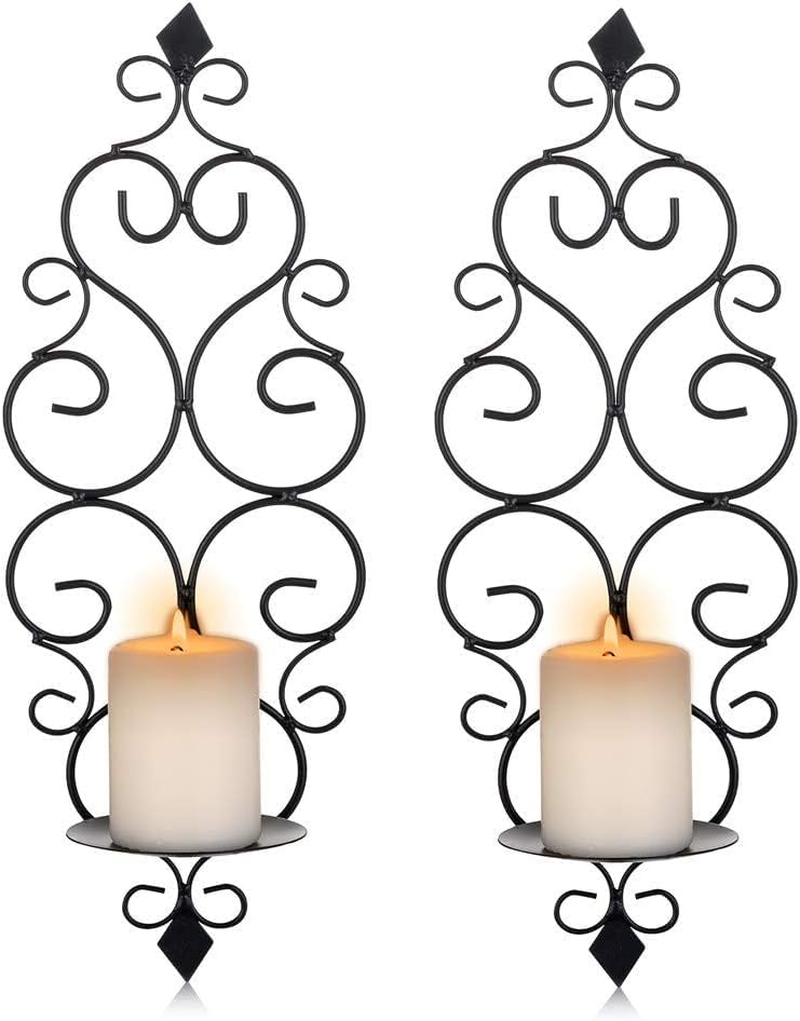 Wall Mounted Candle Sconces Set of 2 &ndash; Black Iron Wall Mounted Candle Holders for Tealight or Pillar Candles, Decorative Sconce for Living Room, Bedroom, Dining Room, Fireplace