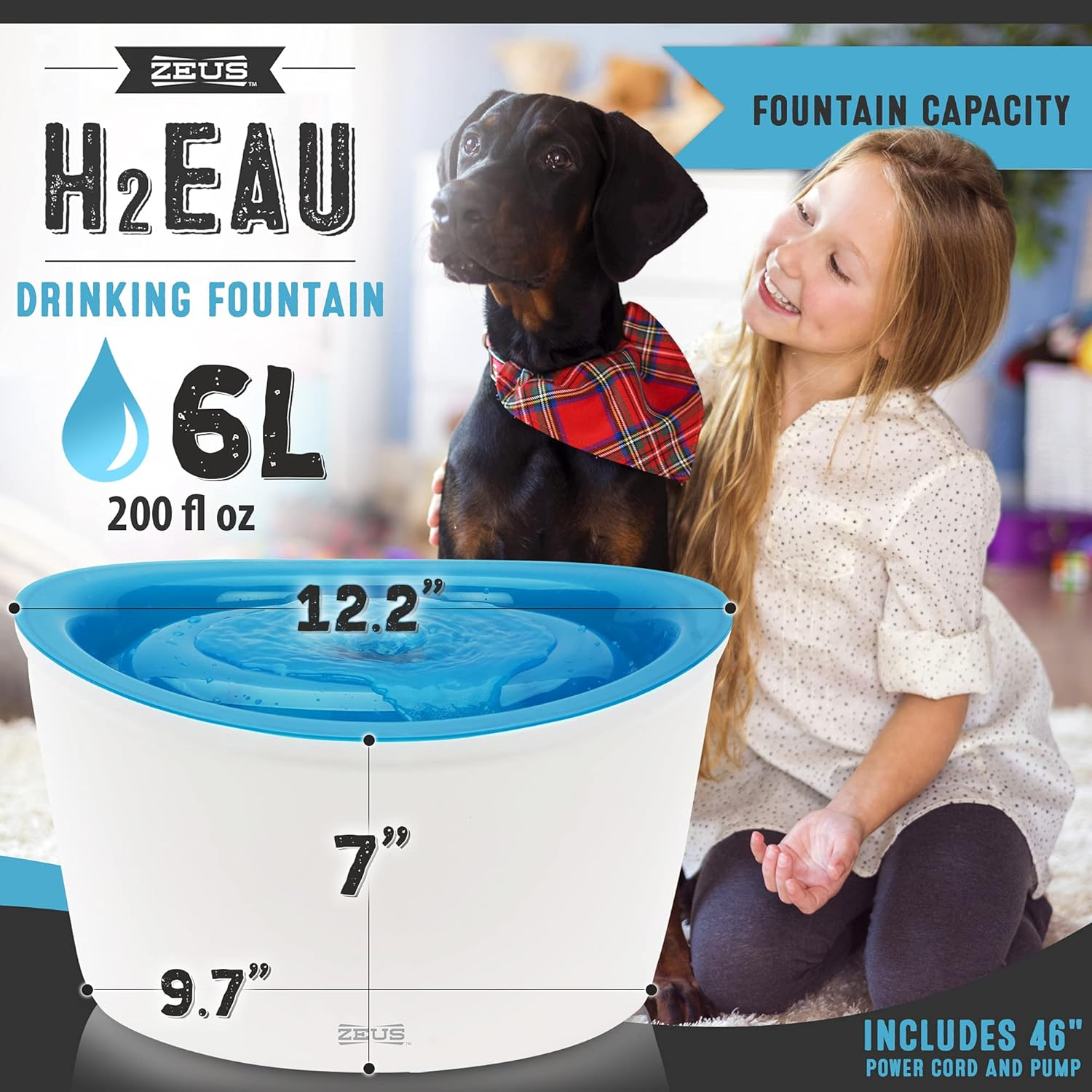 Zeus Fresh & Clear Elevated Dog and Cat Water Dispenser, Large Drinking Water Fountain with Purifying Filter, 6L Capacity image number 5