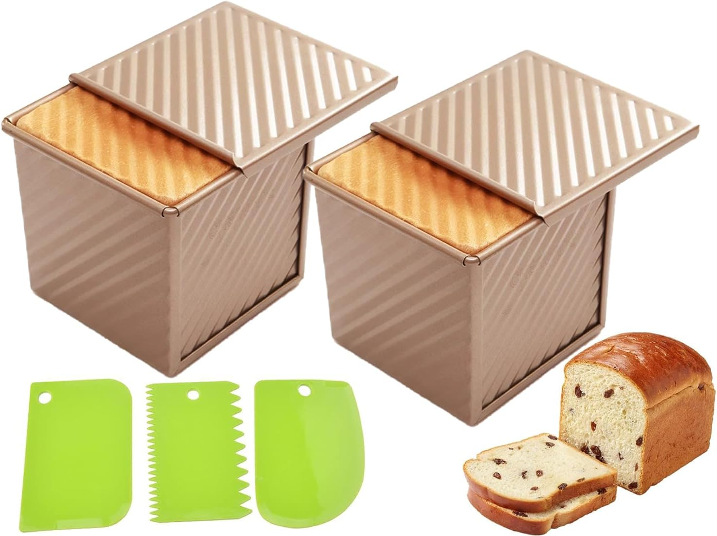 AXIM Loaf Pan with Lid,250G/0.55Lb Non-Stick Square Carbon Steel Bakeware Toast Mold with with Slide Cover,Mini Loaf Pans for Baking Bread (2 Pcs) image number 3