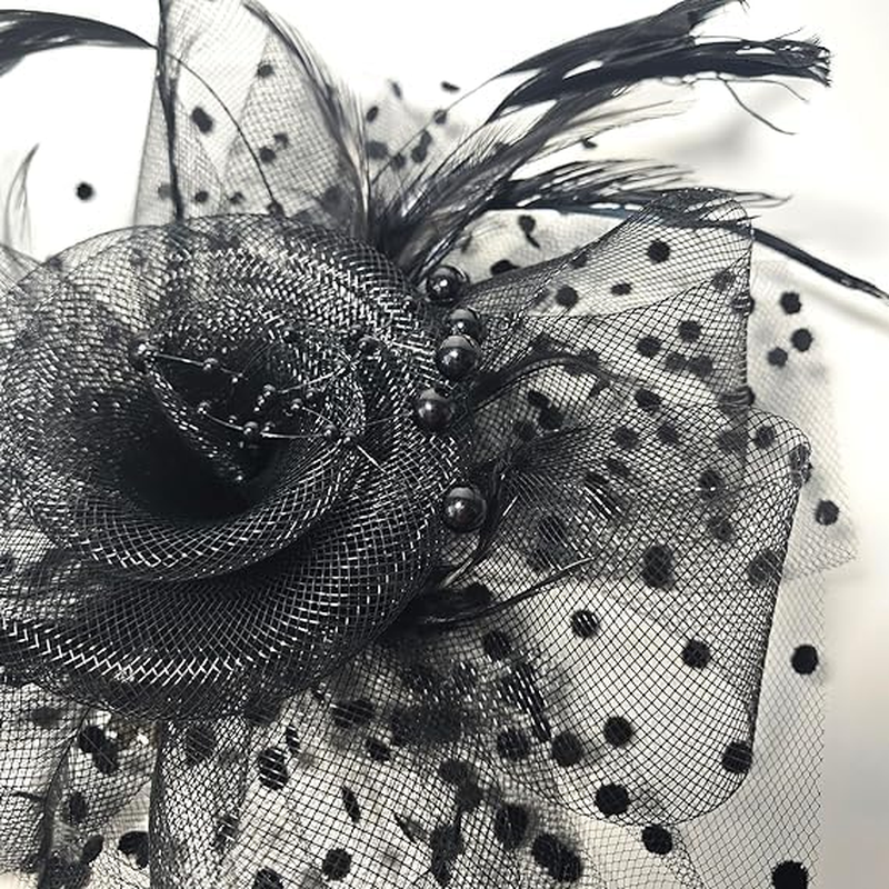 Women'S Floral Mesh Feather Headdress Hat, Party Cocktail Tea Wedding Evening Gown Women'S Veil Gauze Hair Accessory image number 5