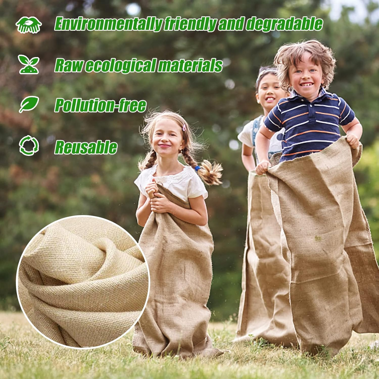 Xlong 18 PCS Large Burlap Potato Sack Race Bags,24X40 Sack Race Burlap Bags,Outdoor Games for Kids Adults,3 Legged Race Bands,Fun for 4Th of July Bbq,Birthday Party Family Reunion Games image number 3