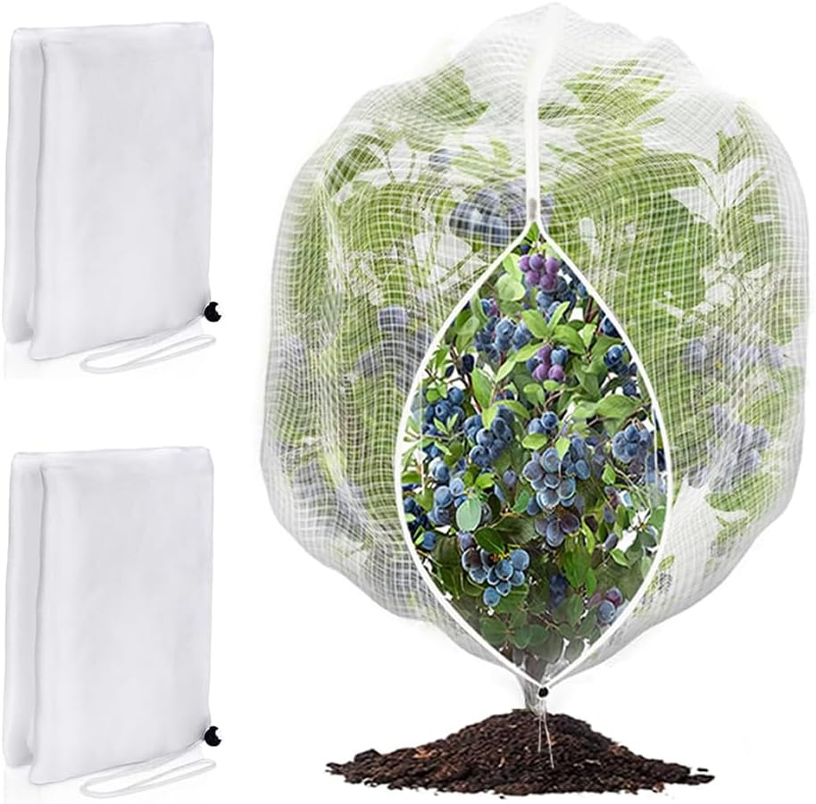 2 Pack Insect Netting Plant Covers with Drawstring and Zipper, 1X1.2M PE Mesh Garden Bug Net, Durable & Reusable Bird Protection Mesh, Bird Barrier for Potted Plants, Fruit Trees image number 3